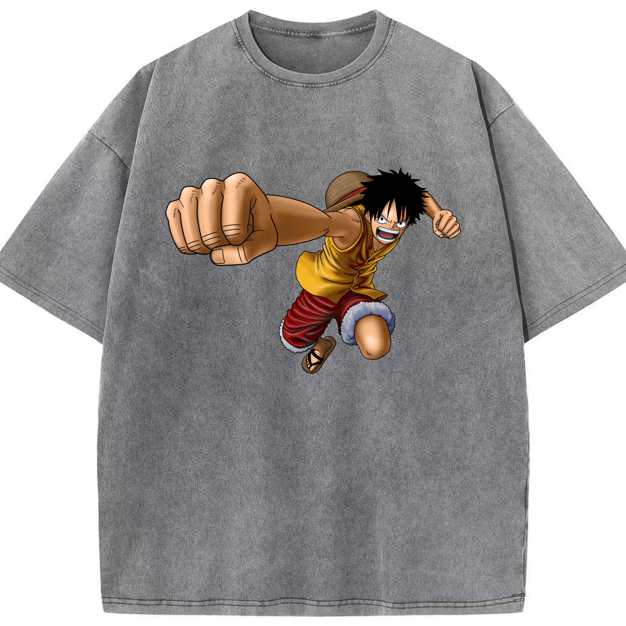 ワンピース モンキー・D・ルフィ ONE PIECE Monkey D. Luffy 綿100% ヴィンテージ風 半袖Tシャツ（フロントプリント）