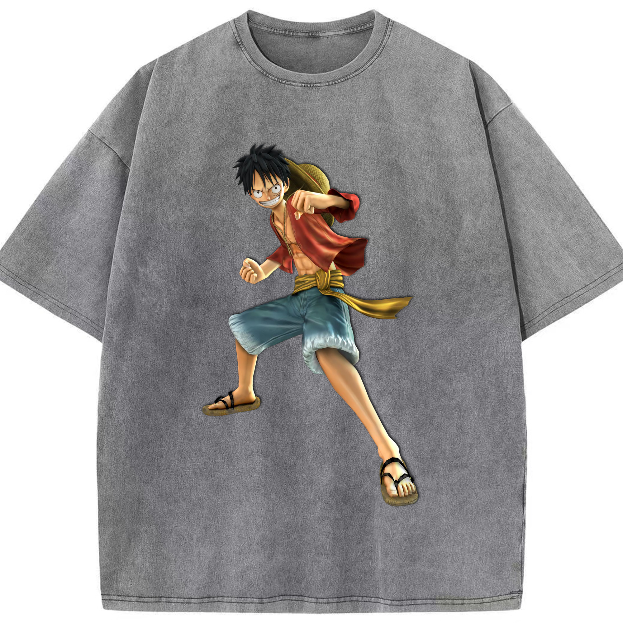 ワンピース モンキー・D・ルフィ ONE PIECE Monkey D. Luffy 綿100% ヴィンテージ風 半袖Tシャツ（フロントプリント）