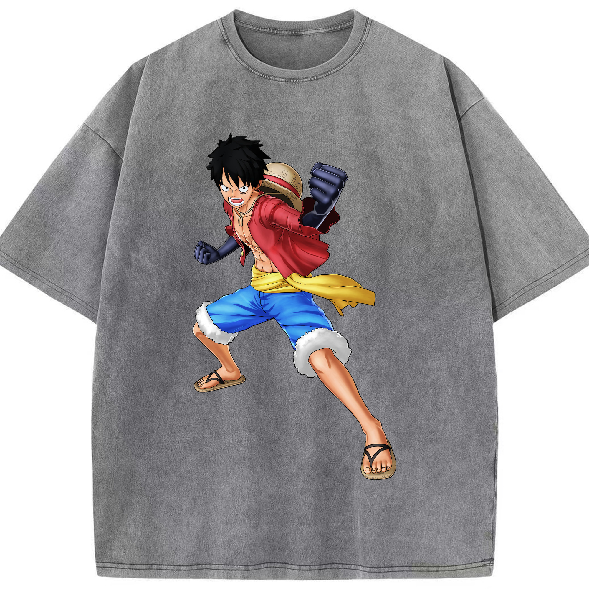ワンピース モンキー・D・ルフィ ONE PIECE Monkey D. Luffy 綿100% ヴィンテージ風 半袖Tシャツ（フロントプリント）