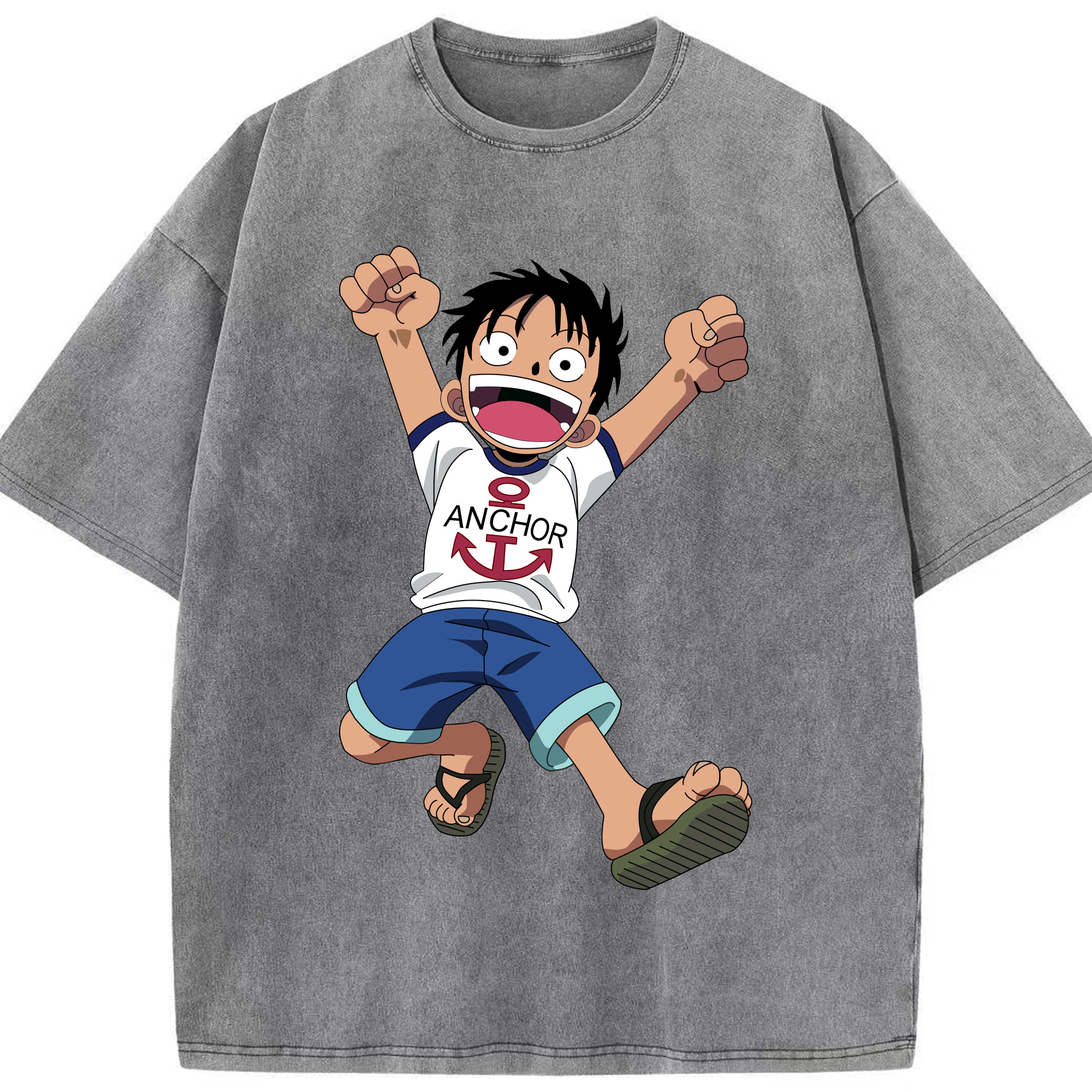 ワンピース モンキー・D・ルフィ ONE PIECE Monkey D. Luffy 綿100% ヴィンテージ風 半袖Tシャツ（フロントプリント）