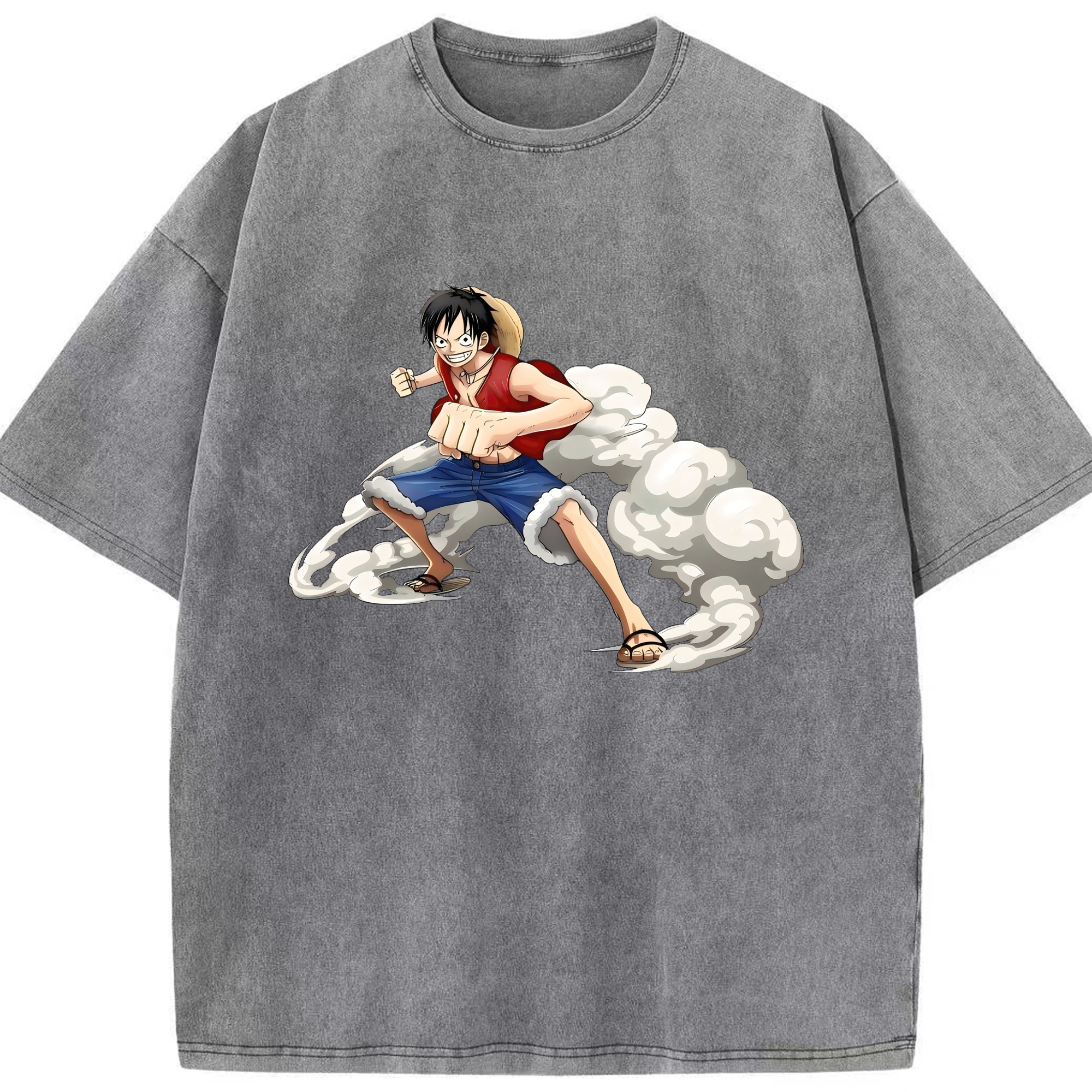 （画像用） ワンピース モンキー・D・ルフィ ONE PIECE Monkey D. Luffy 綿100% ヴィンテージ風 半袖Tシャツ（フロントプリント）