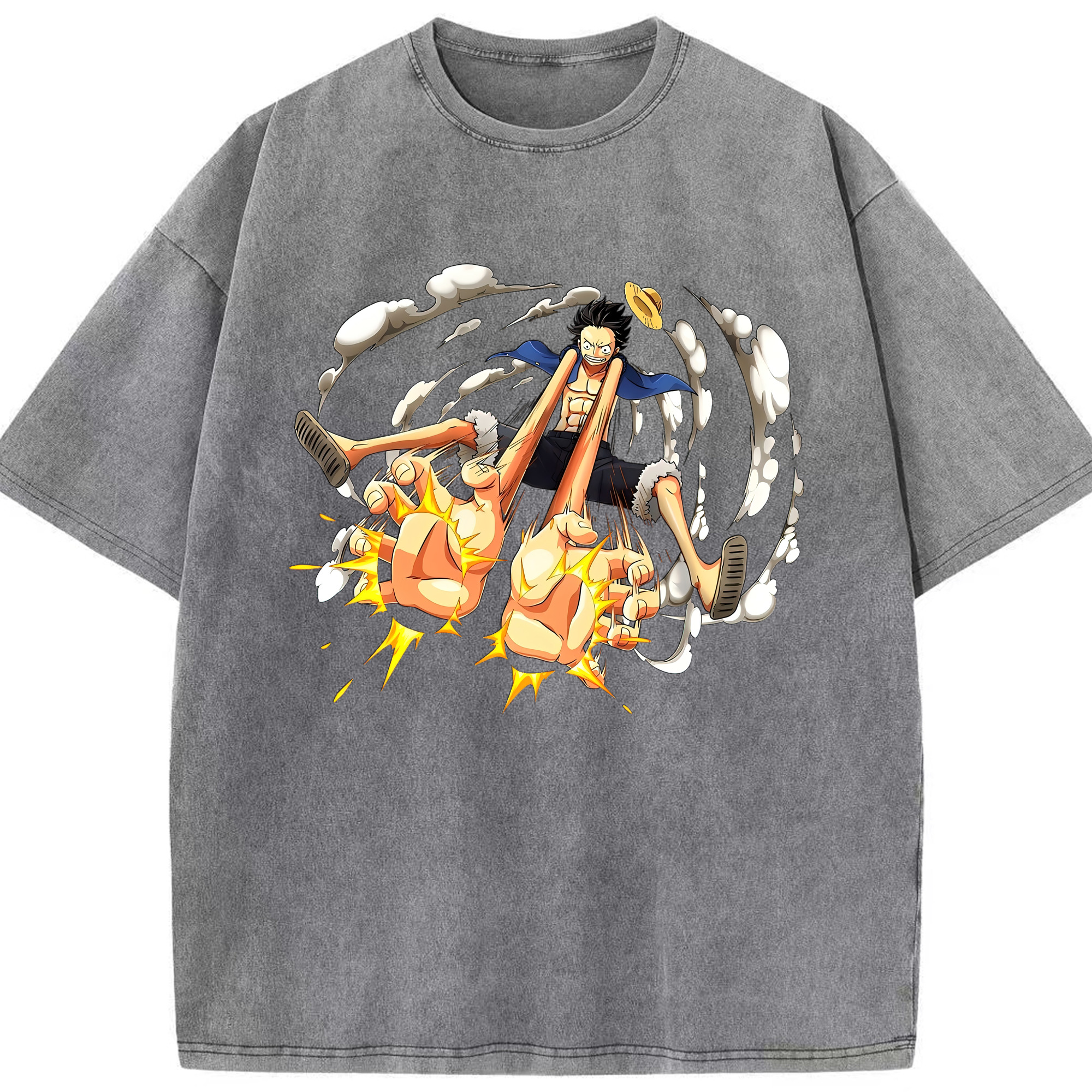 （画像用） ワンピース モンキー・D・ルフィ ONE PIECE Monkey D. Luffy 綿100% ヴィンテージ風 半袖Tシャツ（フロントプリント）
