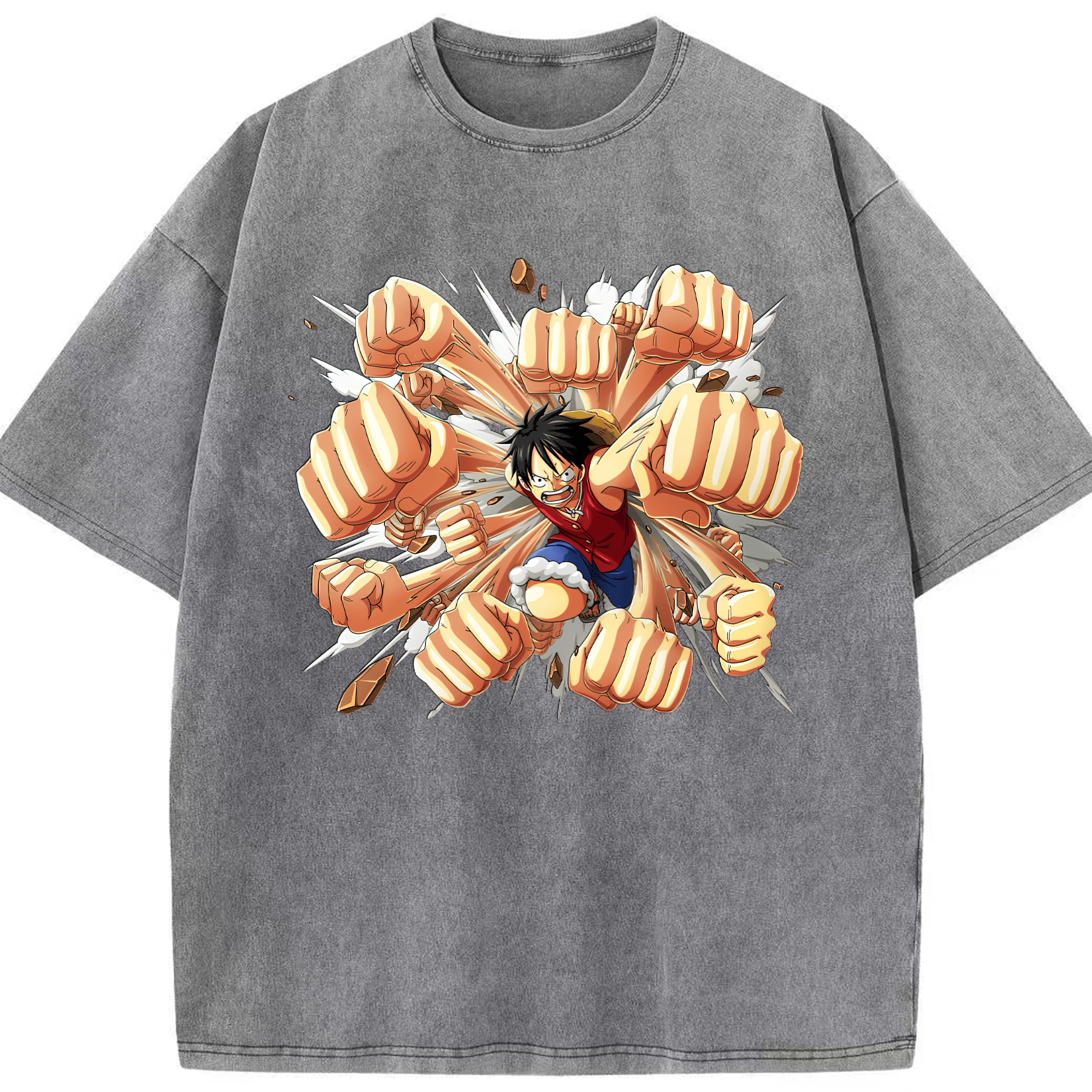 （画像用） ワンピース モンキー・D・ルフィ ONE PIECE Monkey D. Luffy 綿100% ヴィンテージ風 半袖Tシャツ（フロントプリント）
