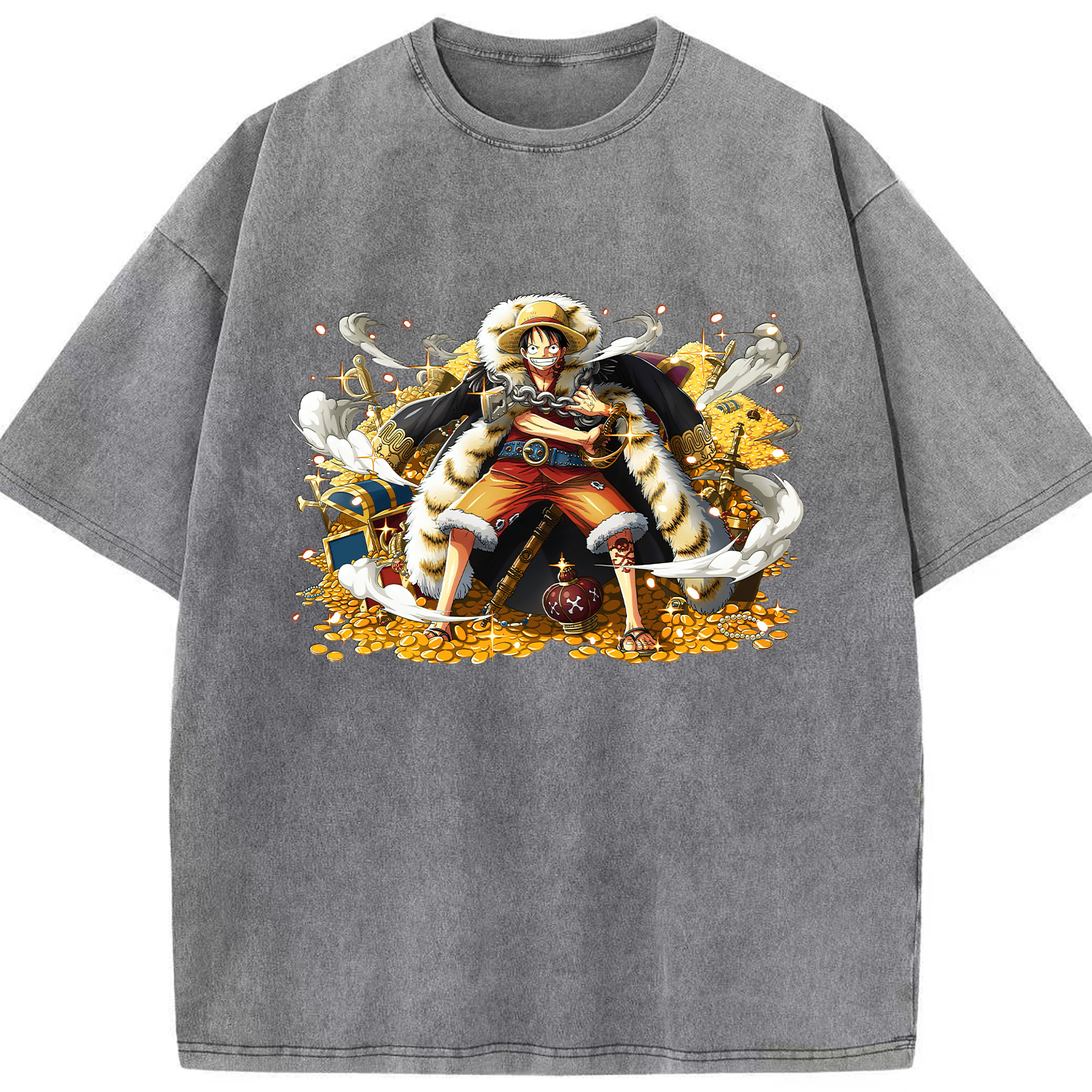 ワンピース モンキー・D・ルフィ ONE PIECE Monkey D. Luffy 綿100% ヴィンテージ風 半袖Tシャツ（フロントプリント）