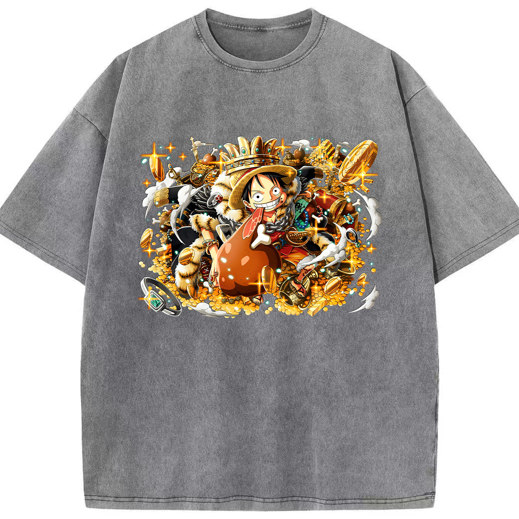 ワンピース モンキー・D・ルフィ ONE PIECE Monkey D. Luffy 綿100% ヴィンテージ風 半袖Tシャツ（フロントプリント）