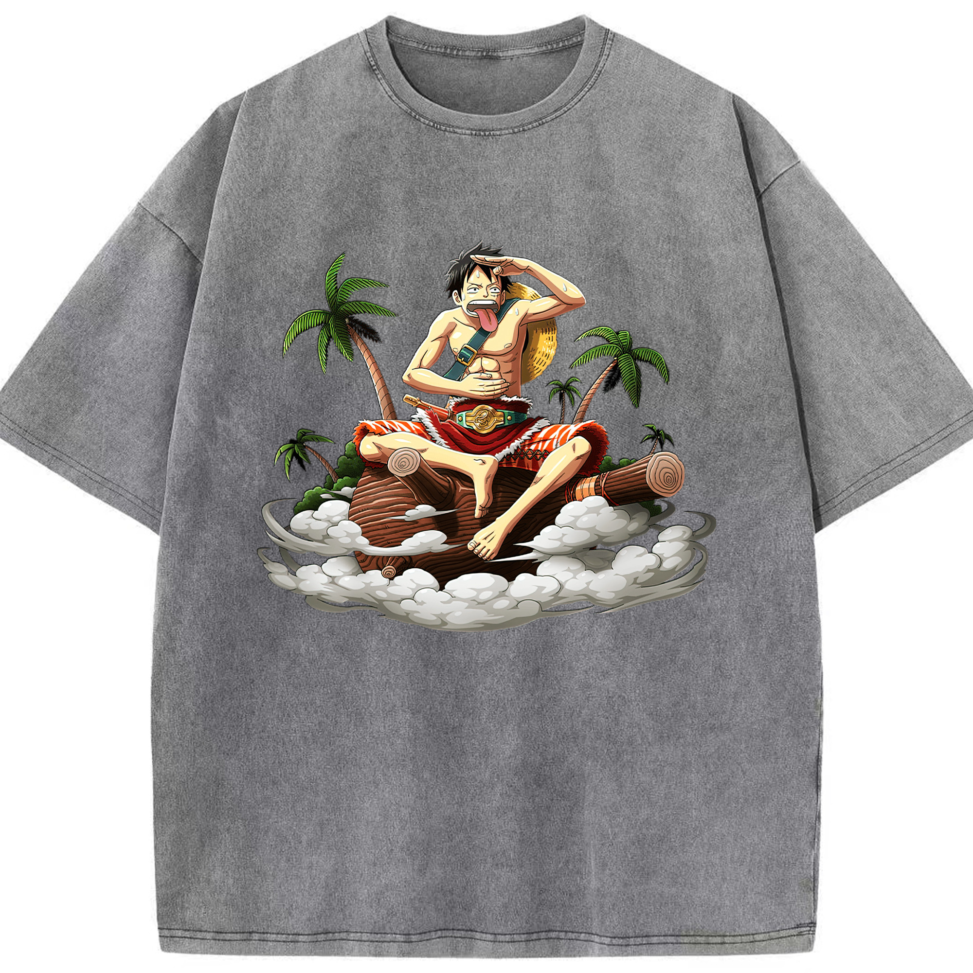ワンピース モンキー・D・ルフィ ONE PIECE Monkey D. Luffy 綿100% ヴィンテージ風 半袖Tシャツ（フロントプリント）