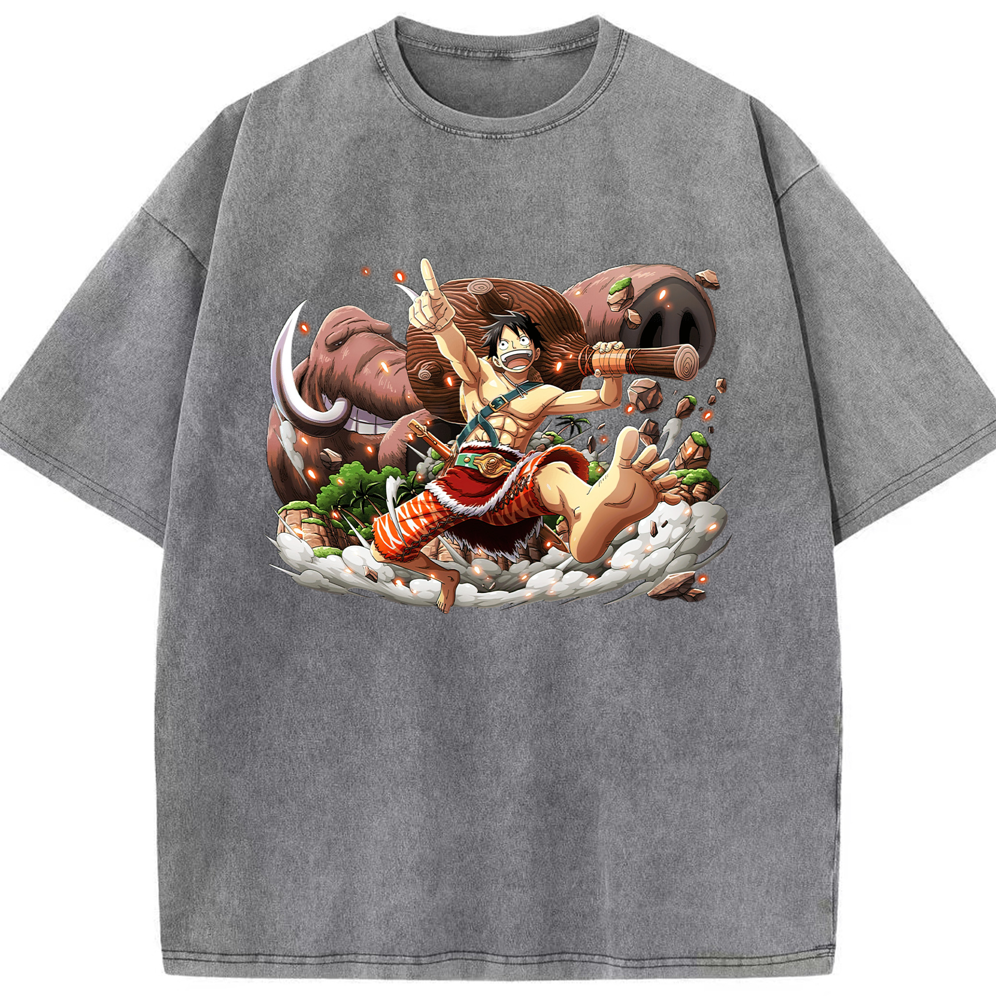 ワンピース モンキー・D・ルフィ ONE PIECE Monkey D. Luffy 綿100% ヴィンテージ風 半袖Tシャツ（フロントプリント）