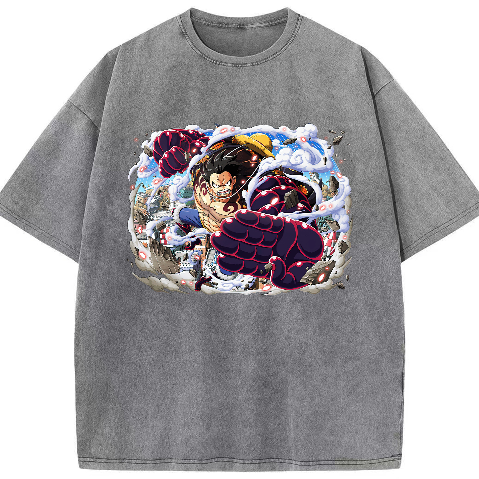 ワンピース モンキー・D・ルフィ ONE PIECE Monkey D. Luffy 綿100% ヴィンテージ風 半袖Tシャツ（フロントプリント）