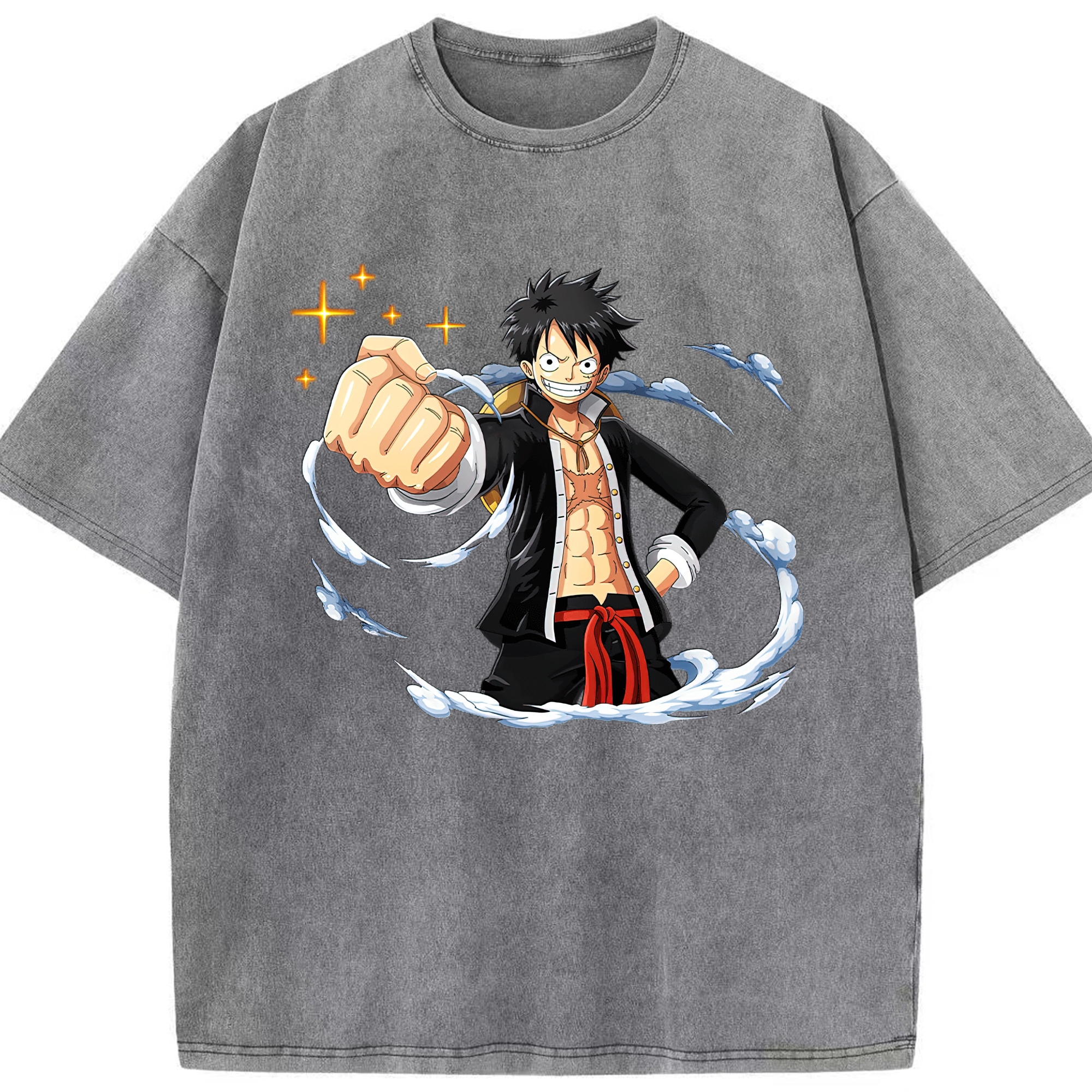 ワンピース モンキー・D・ルフィ ONE PIECE Monkey D. Luffy 綿100% ヴィンテージ風 半袖Tシャツ（フロントプリント）