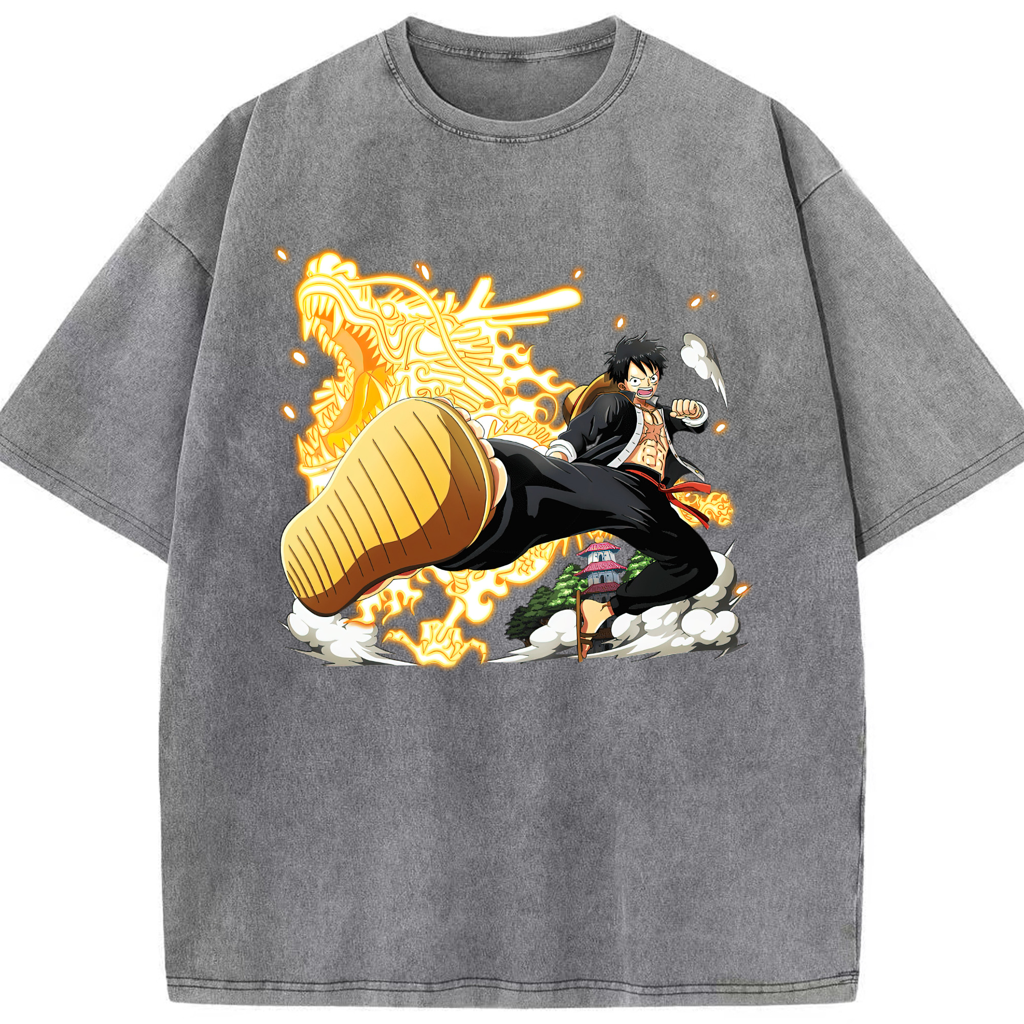 ワンピース モンキー・D・ルフィ ONE PIECE Monkey D. Luffy 綿100% ヴィンテージ風 半袖Tシャツ（フロントプリント）