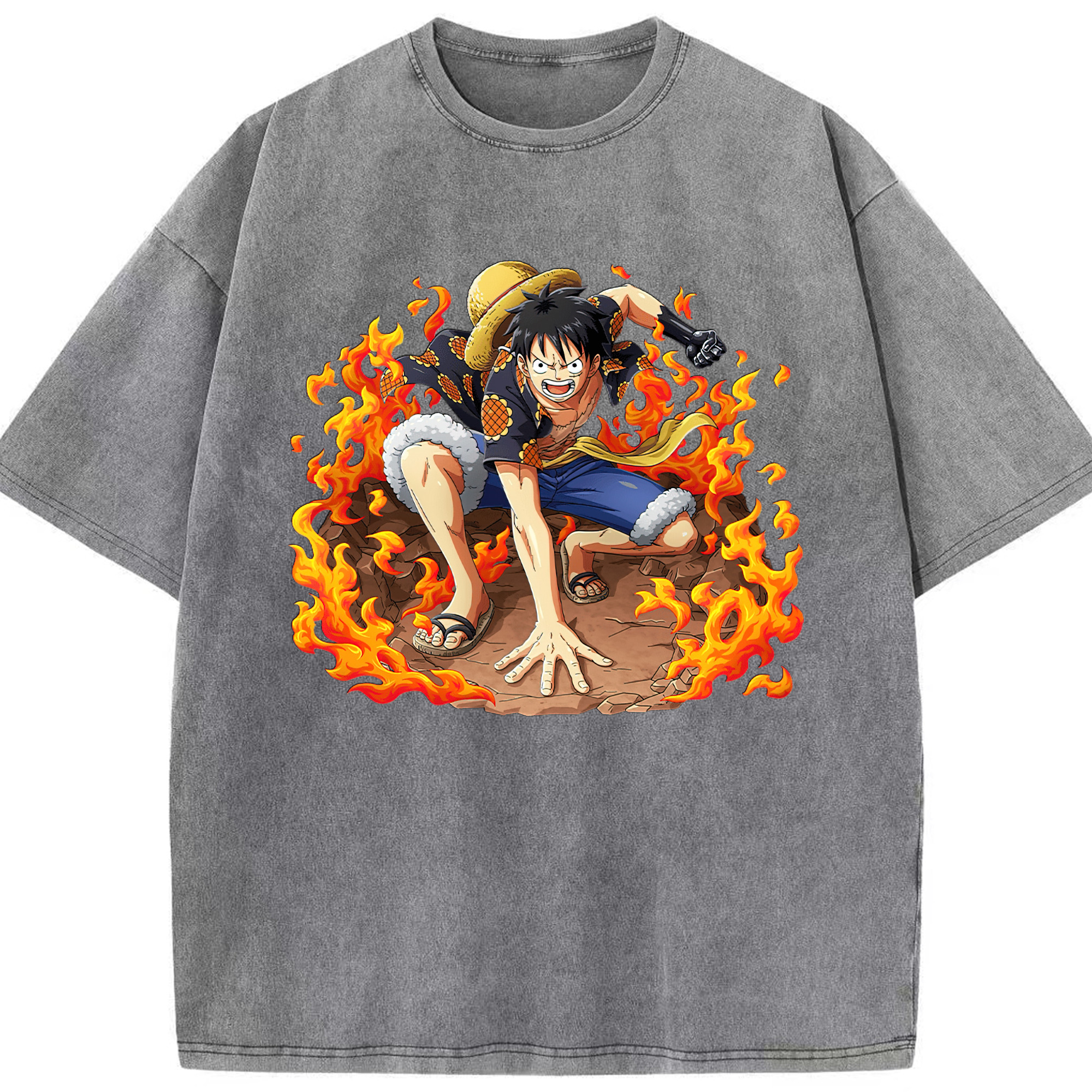 ワンピース モンキー・D・ルフィ ONE PIECE Monkey D. Luffy 綿100% ヴィンテージ風 半袖Tシャツ（フロントプリント）
