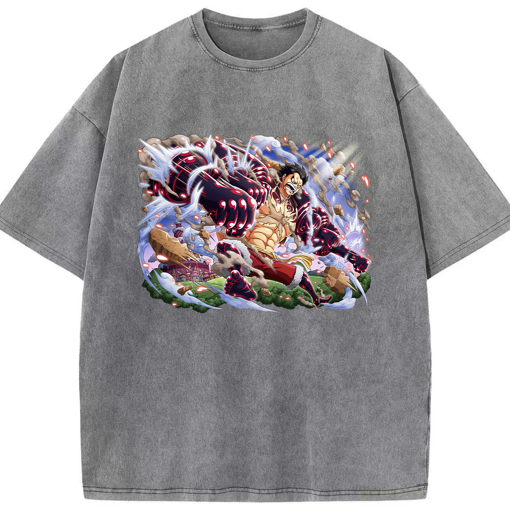 ワンピース モンキー・D・ルフィ ONE PIECE Monkey D. Luffy 綿100% ヴィンテージ風 半袖Tシャツ（フロントプリント）