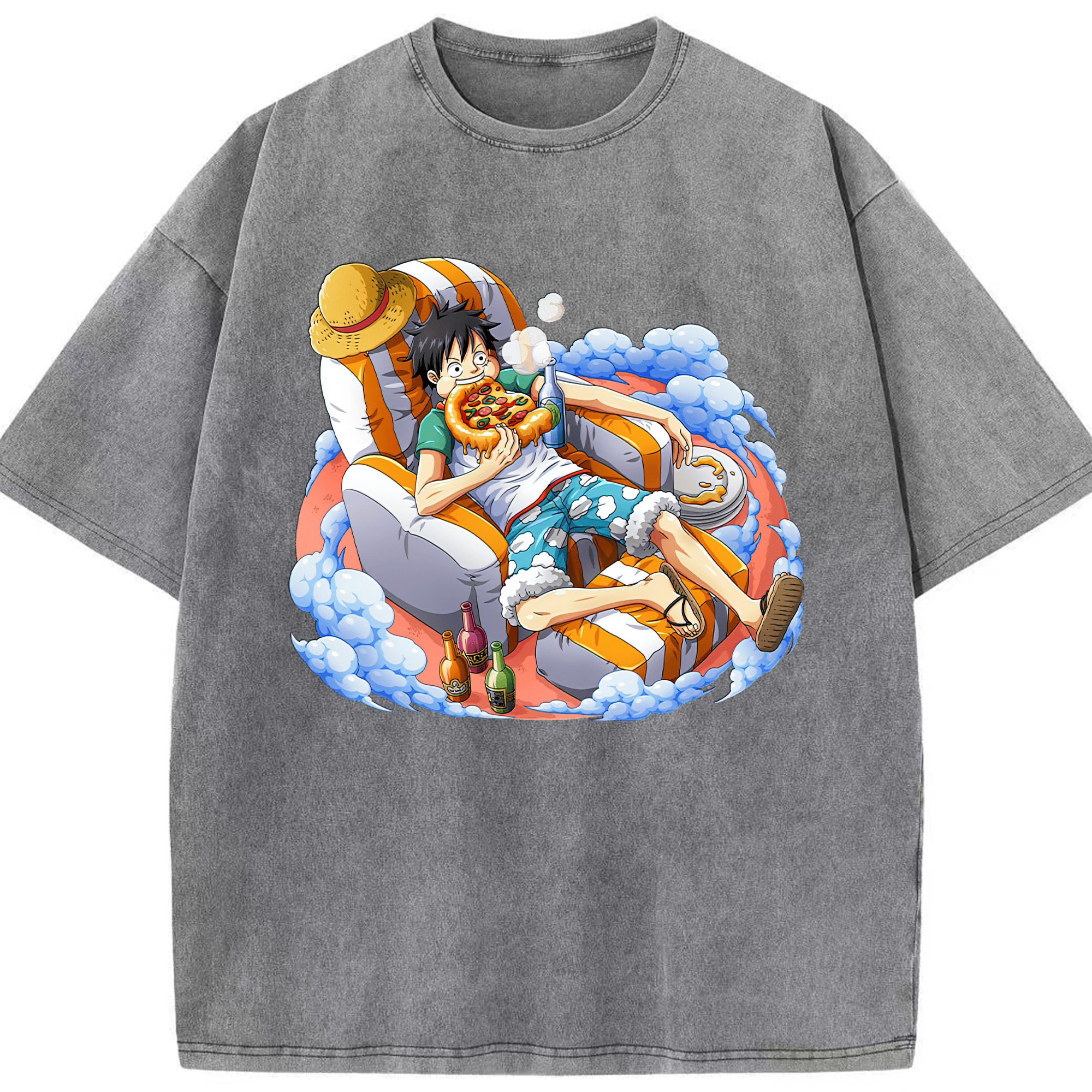 ワンピース モンキー・D・ルフィ ONE PIECE Monkey D. Luffy 綿100% ヴィンテージ風 半袖Tシャツ（フロントプリント）