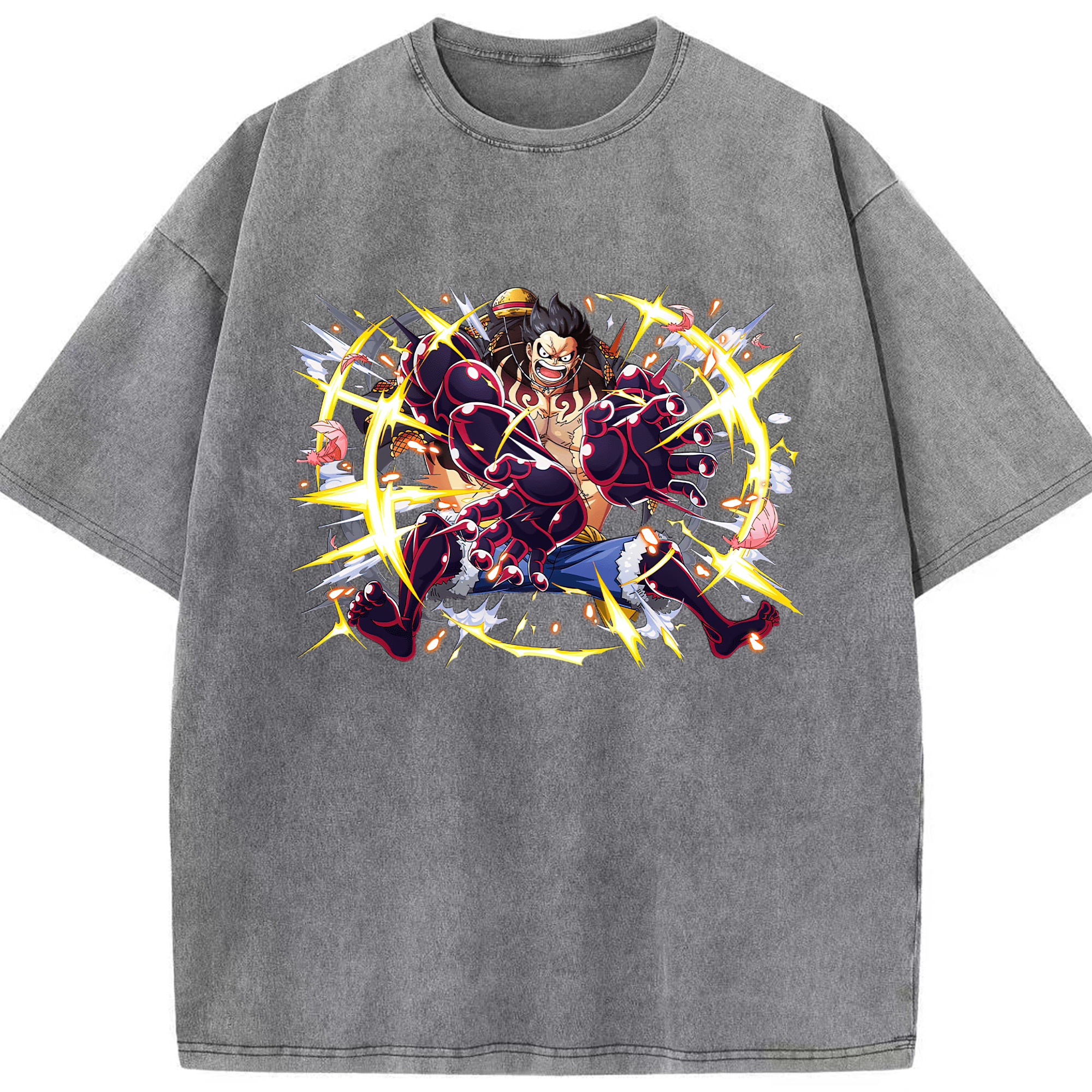 ワンピース モンキー・D・ルフィ ONE PIECE Monkey D. Luffy 綿100% ヴィンテージ風 半袖Tシャツ（フロントプリント）