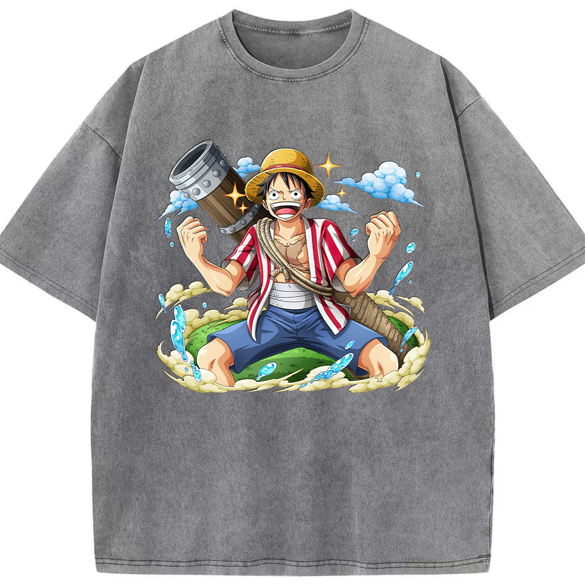 ワンピース モンキー・D・ルフィ ONE PIECE Monkey D. Luffy 綿100% ヴィンテージ風 半袖Tシャツ（フロントプリント）