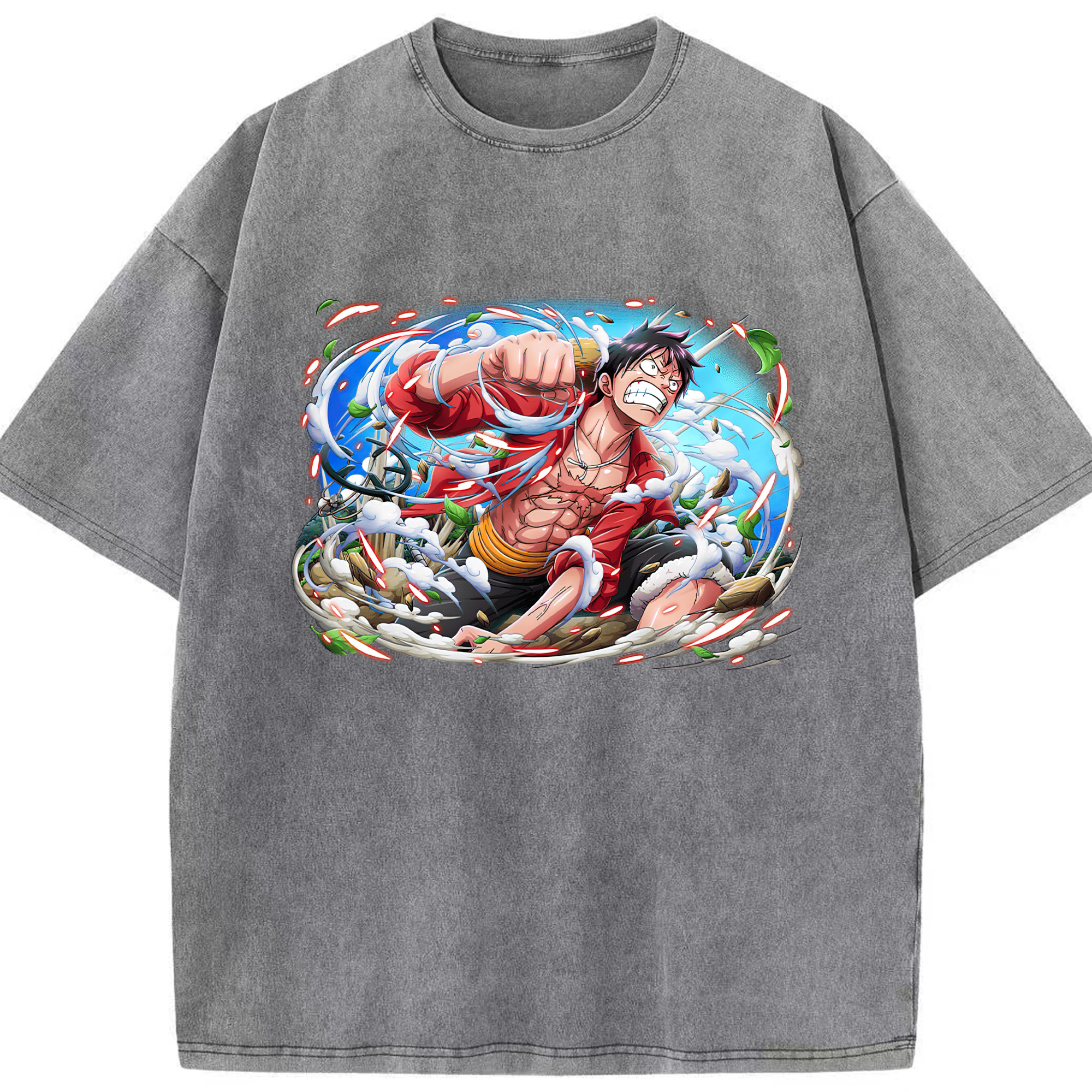 ワンピース モンキー・D・ルフィ ONE PIECE Monkey D. Luffy 綿100% ヴィンテージ風 半袖Tシャツ（フロントプリント）