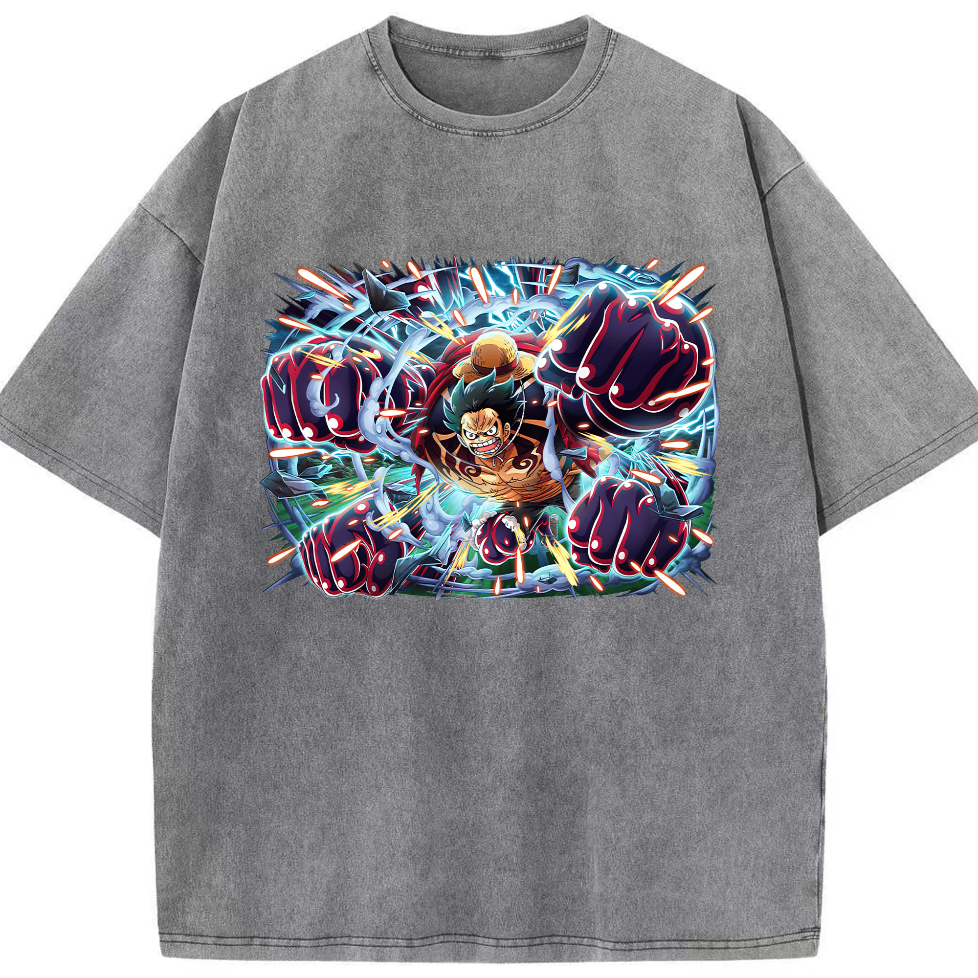 ワンピース モンキー・D・ルフィ ONE PIECE Monkey D. Luffy 綿100% ヴィンテージ風 半袖Tシャツ（フロントプリント）