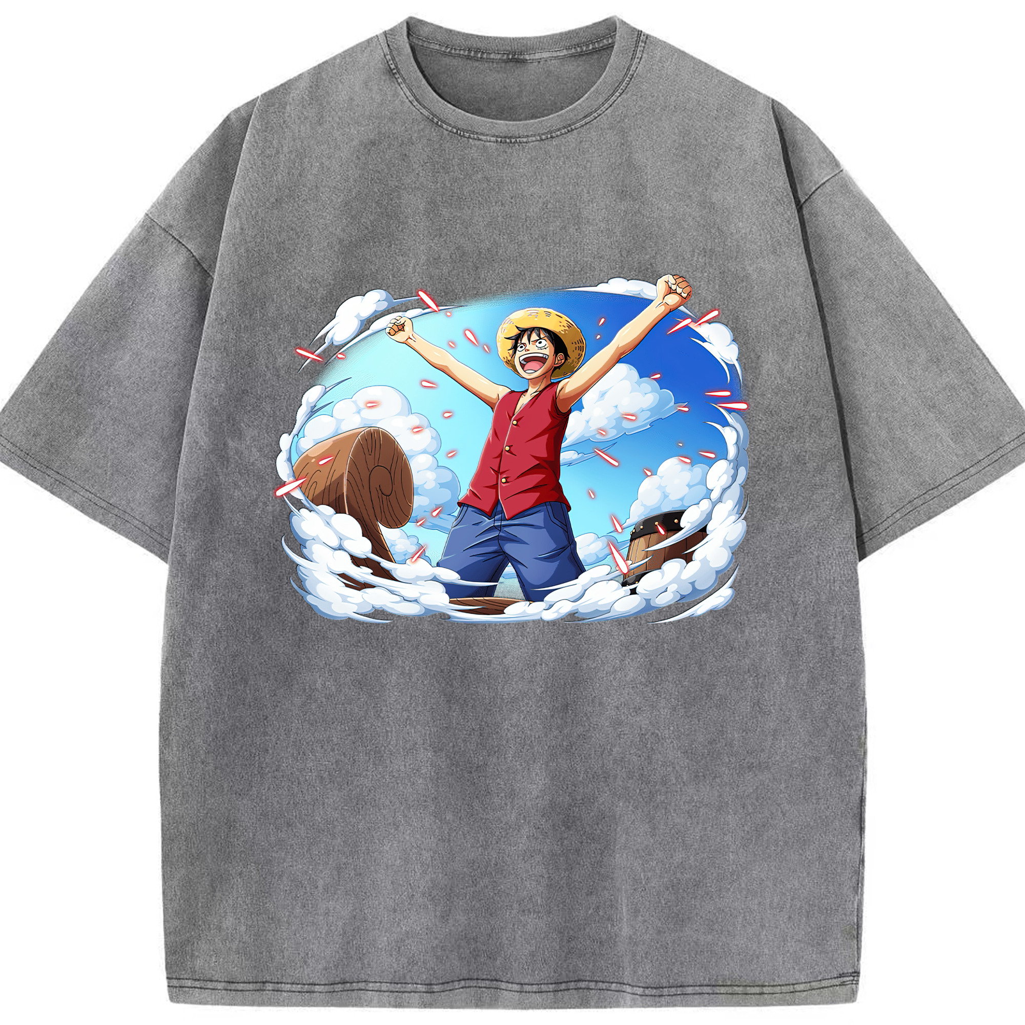 ワンピース モンキー・D・ルフィ ONE PIECE Monkey D. Luffy 綿100% ヴィンテージ風 半袖Tシャツ（フロントプリント）