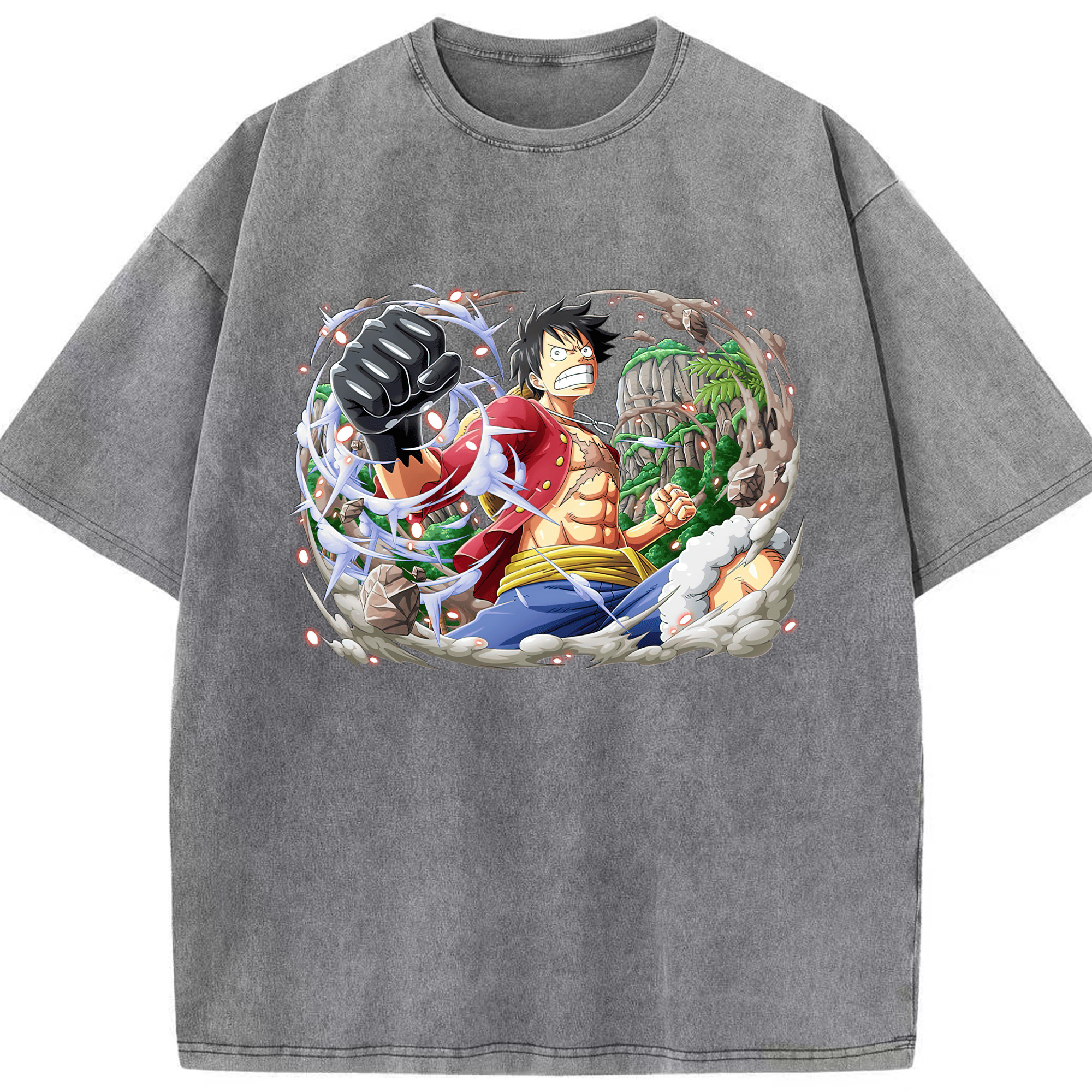 ワンピース モンキー・D・ルフィ ONE PIECE Monkey D. Luffy 綿100% ヴィンテージ風 半袖Tシャツ（フロントプリント）