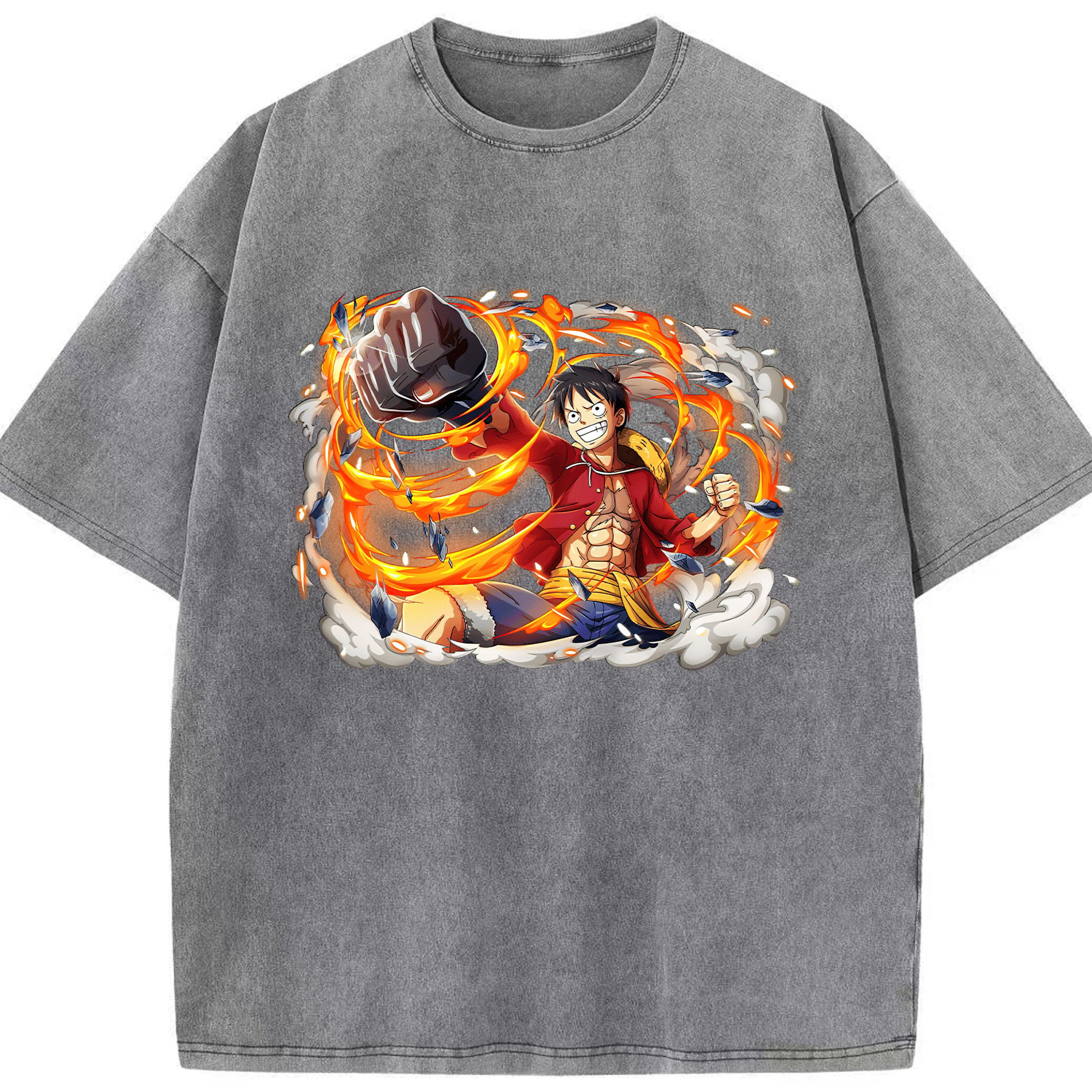 ワンピース モンキー・D・ルフィ ONE PIECE Monkey D. Luffy 綿100% ヴィンテージ風 半袖Tシャツ（フロントプリント）