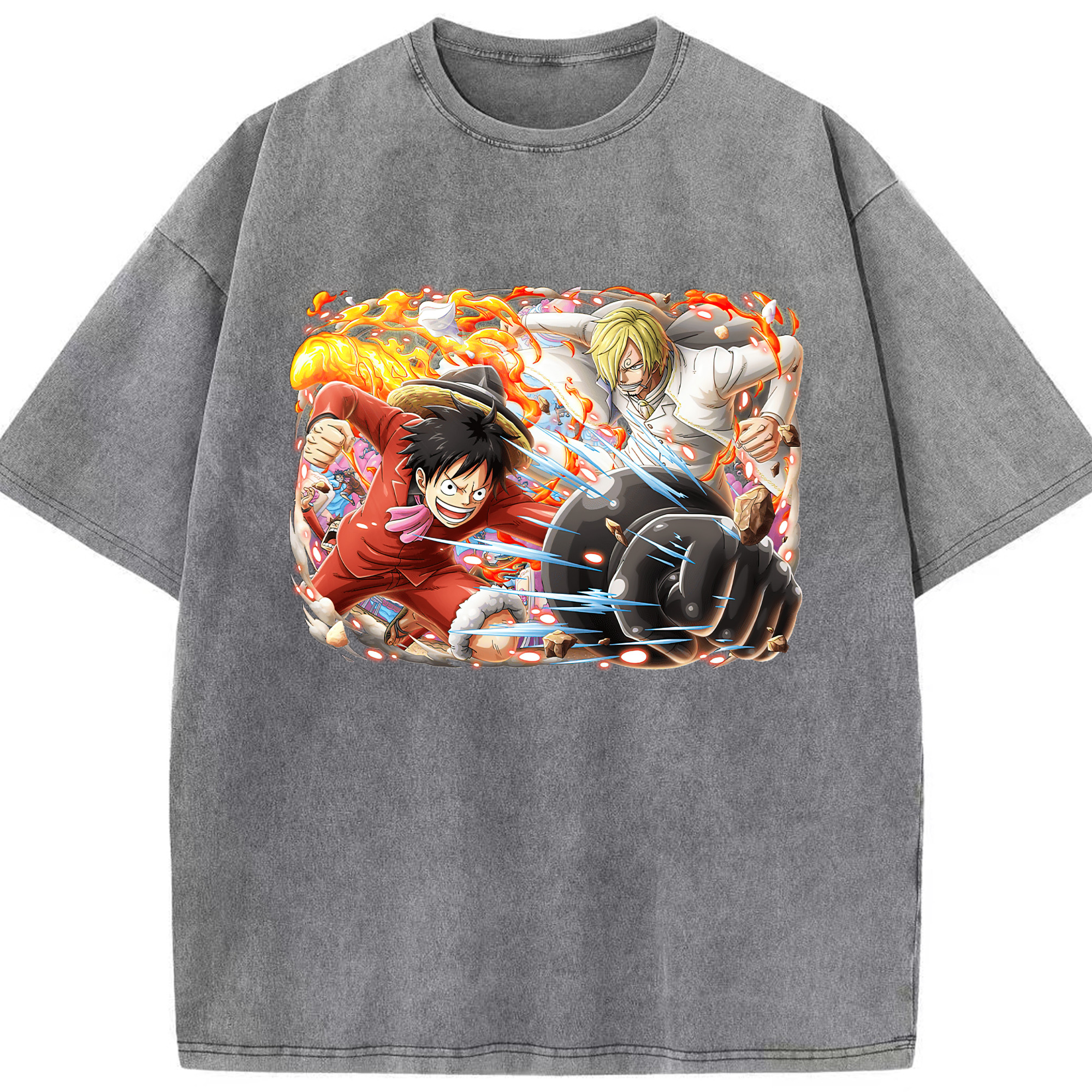 ワンピース モンキー・D・ルフィ ONE PIECE Monkey D. Luffy 綿100% ヴィンテージ風 半袖Tシャツ（フロントプリント）