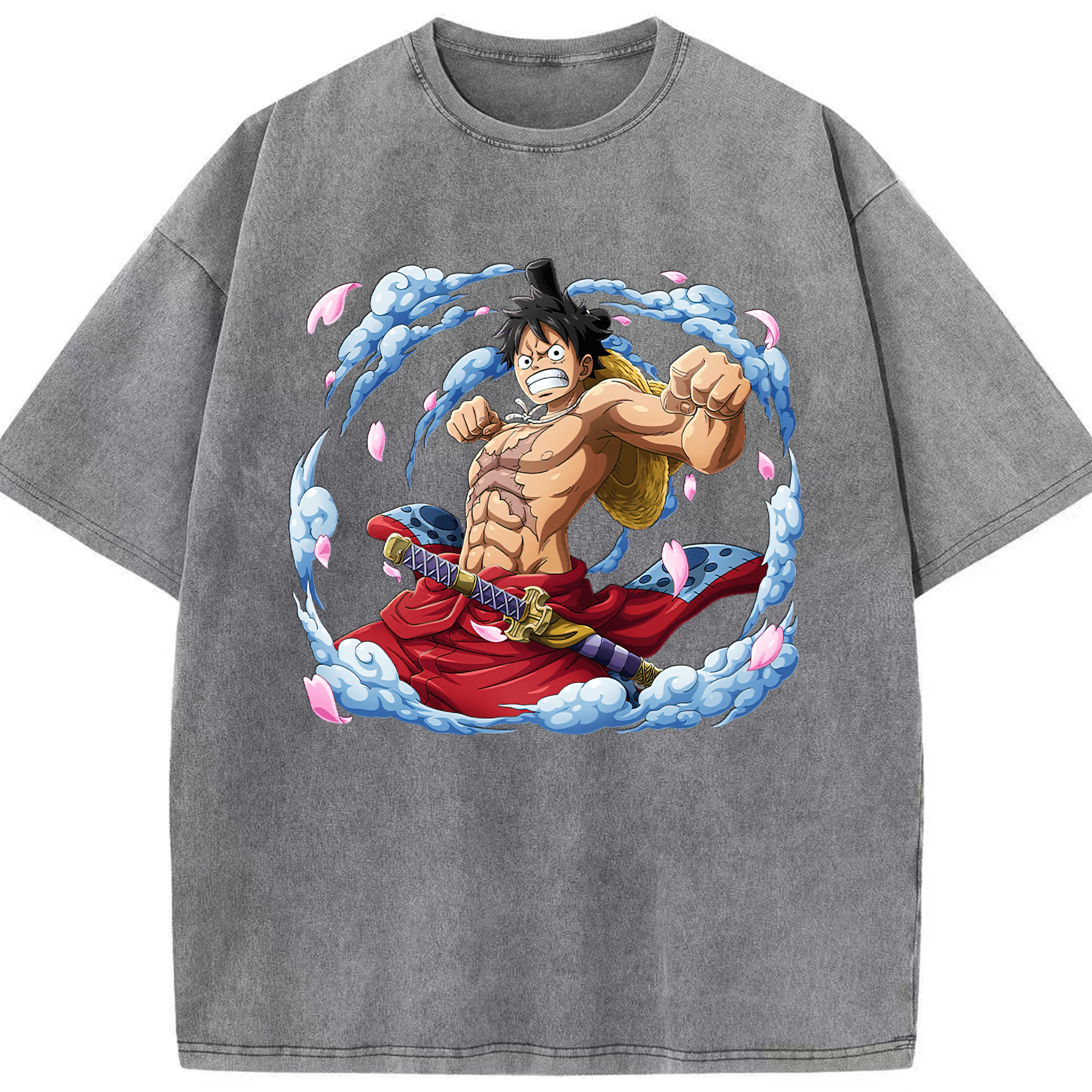 ワンピース モンキー・D・ルフィ ONE PIECE Monkey D. Luffy 綿100% ヴィンテージ風 半袖Tシャツ（フロントプリント）
