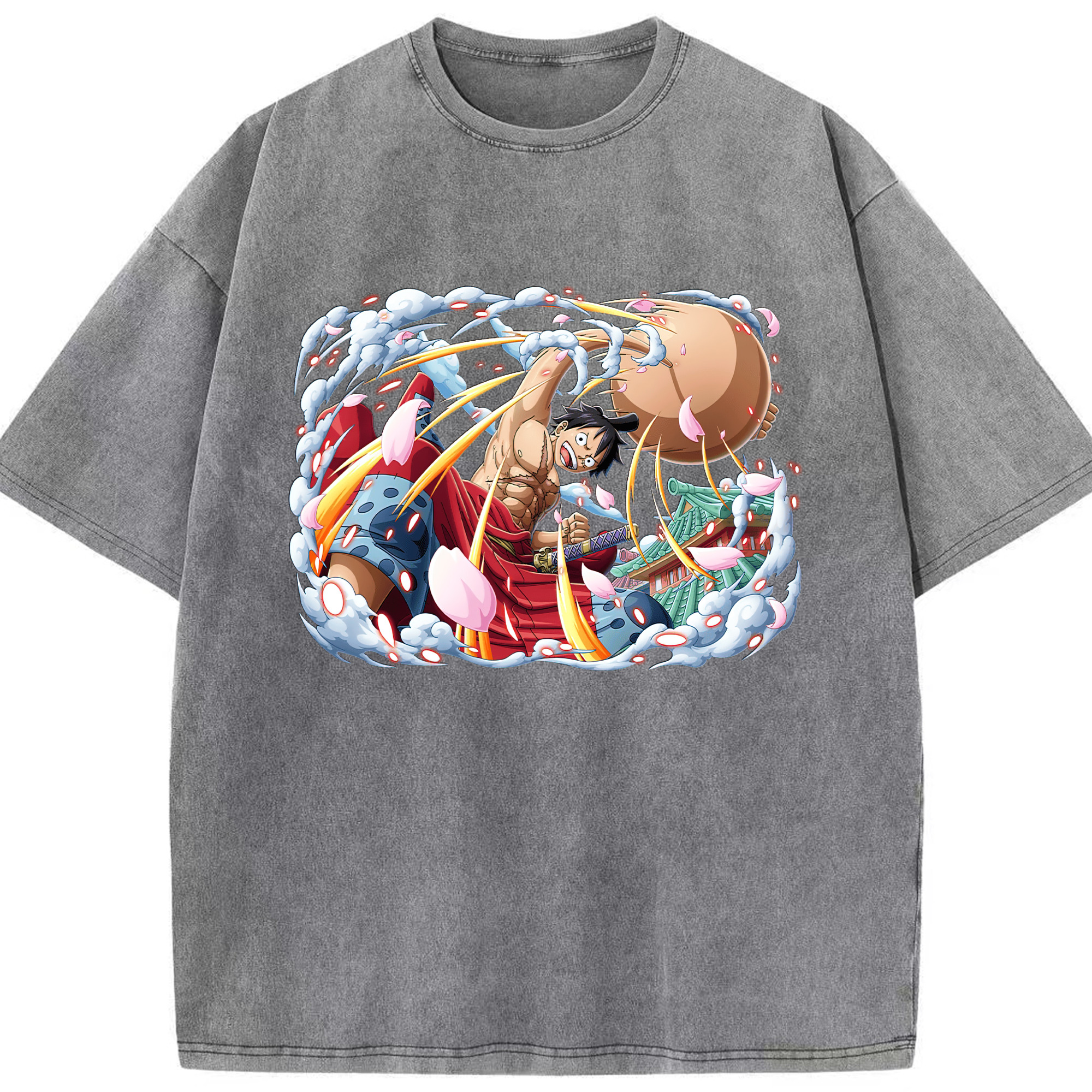 ワンピース モンキー・D・ルフィ ONE PIECE Monkey D. Luffy 綿100% ヴィンテージ風 半袖Tシャツ（フロントプリント）