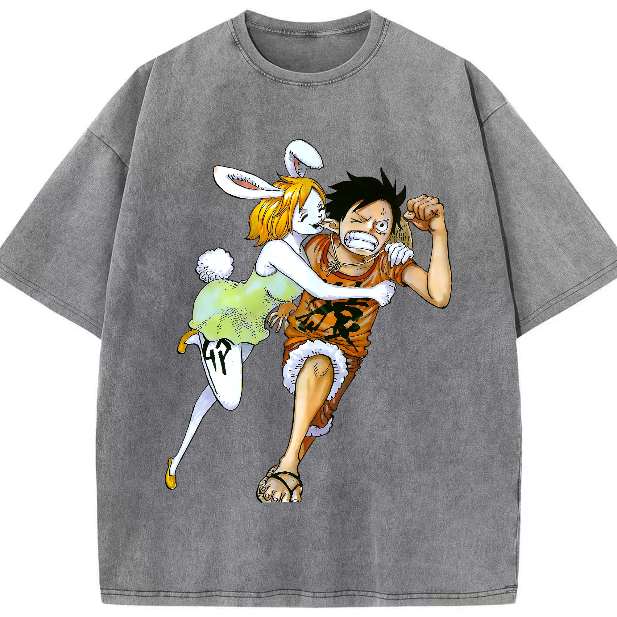 ワンピース モンキー・D・ルフィ ONE PIECE Monkey D. Luffy 綿100% ヴィンテージ風 半袖Tシャツ（フロントプリント）