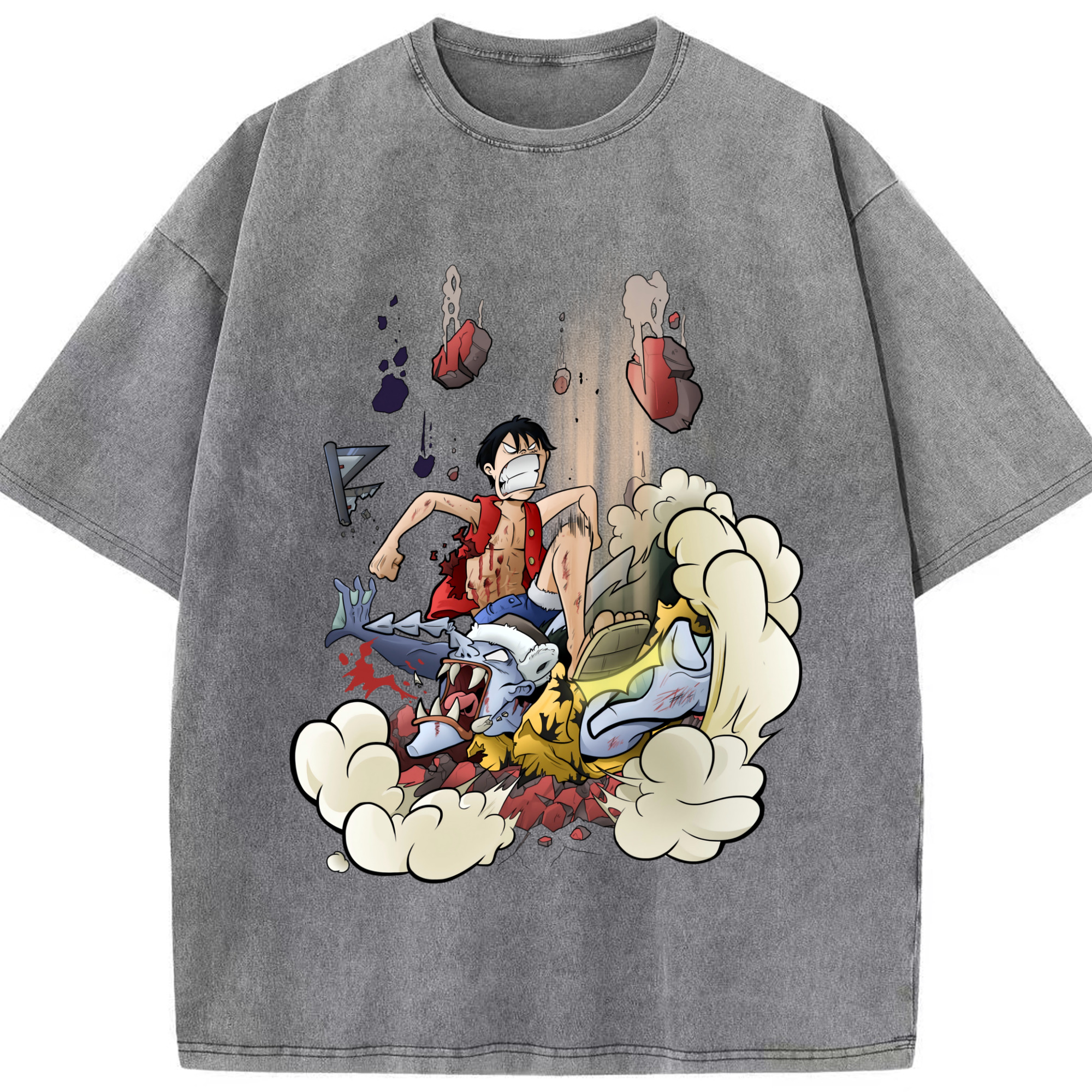 ワンピース モンキー・D・ルフィ ONE PIECE Monkey D. Luffy 綿100% ヴィンテージ風 半袖Tシャツ（フロントプリント）
