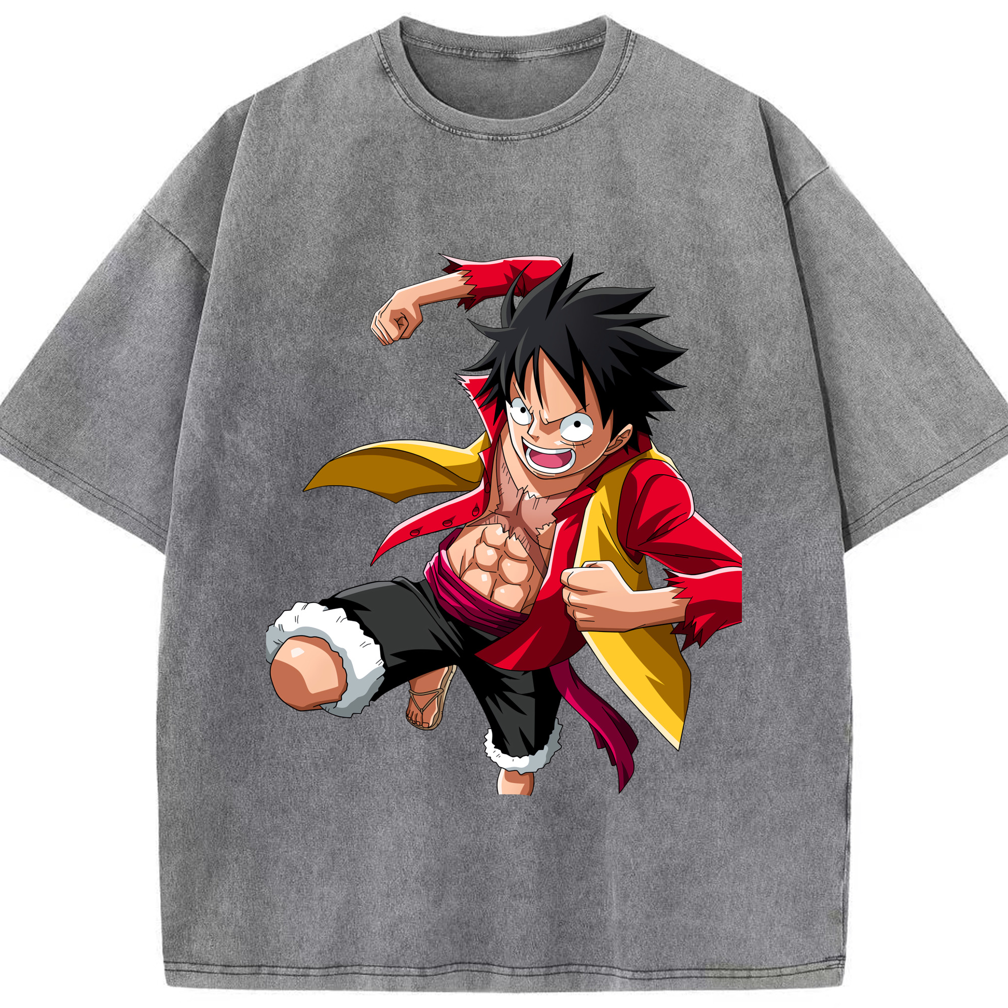 ワンピース モンキー・D・ルフィ ONE PIECE Monkey D. Luffy 綿100% ヴィンテージ風 半袖Tシャツ（フロントプリント）
