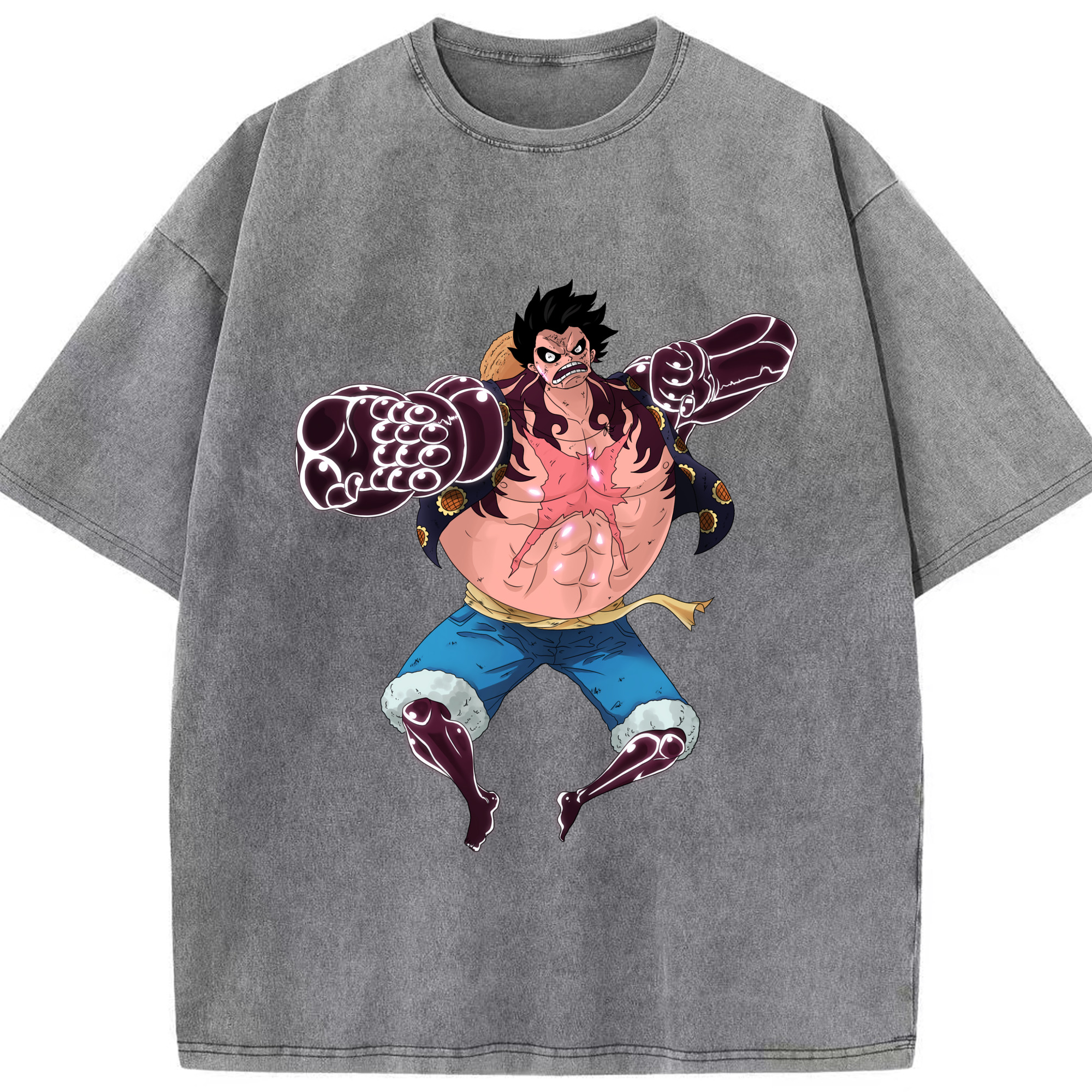ワンピース モンキー・D・ルフィ ONE PIECE Monkey D. Luffy 綿100% ヴィンテージ風 半袖Tシャツ（フロントプリント）