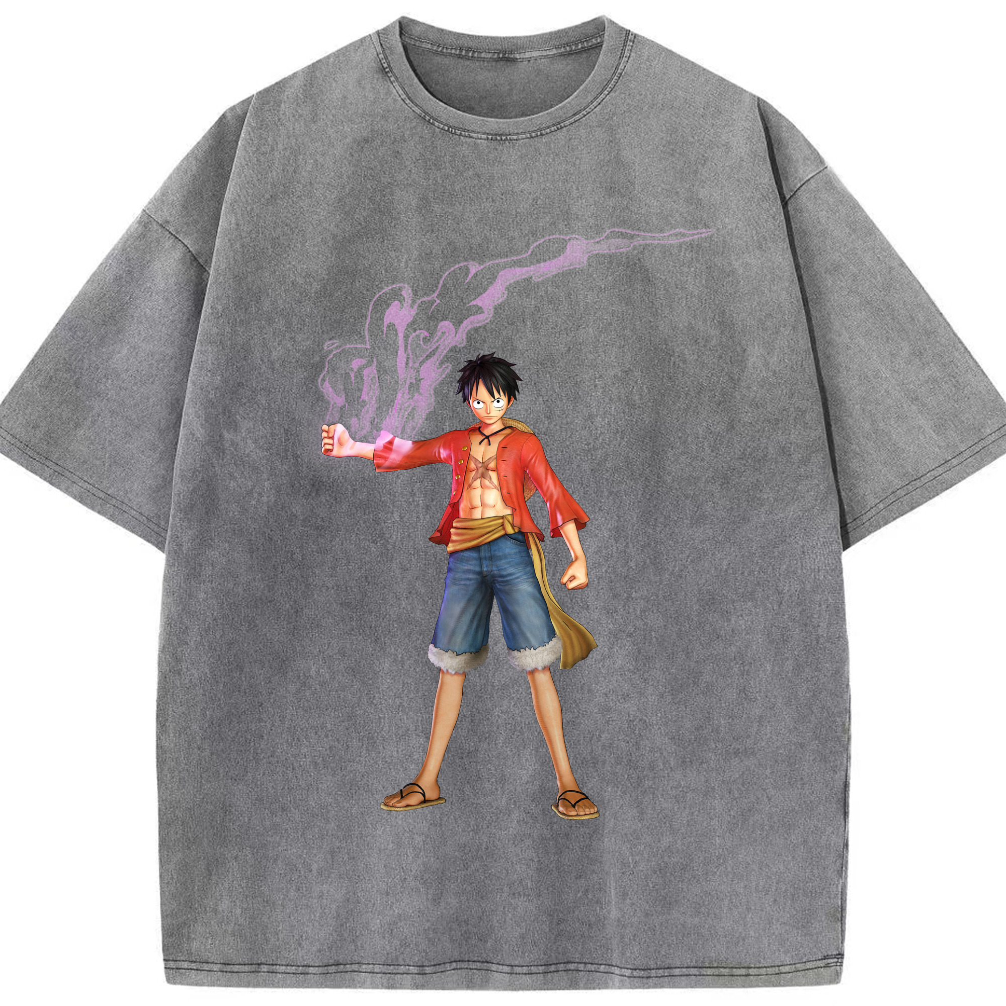 ワンピース モンキー・D・ルフィ ONE PIECE Monkey D. Luffy 綿100% ヴィンテージ風 半袖Tシャツ（フロントプリント）