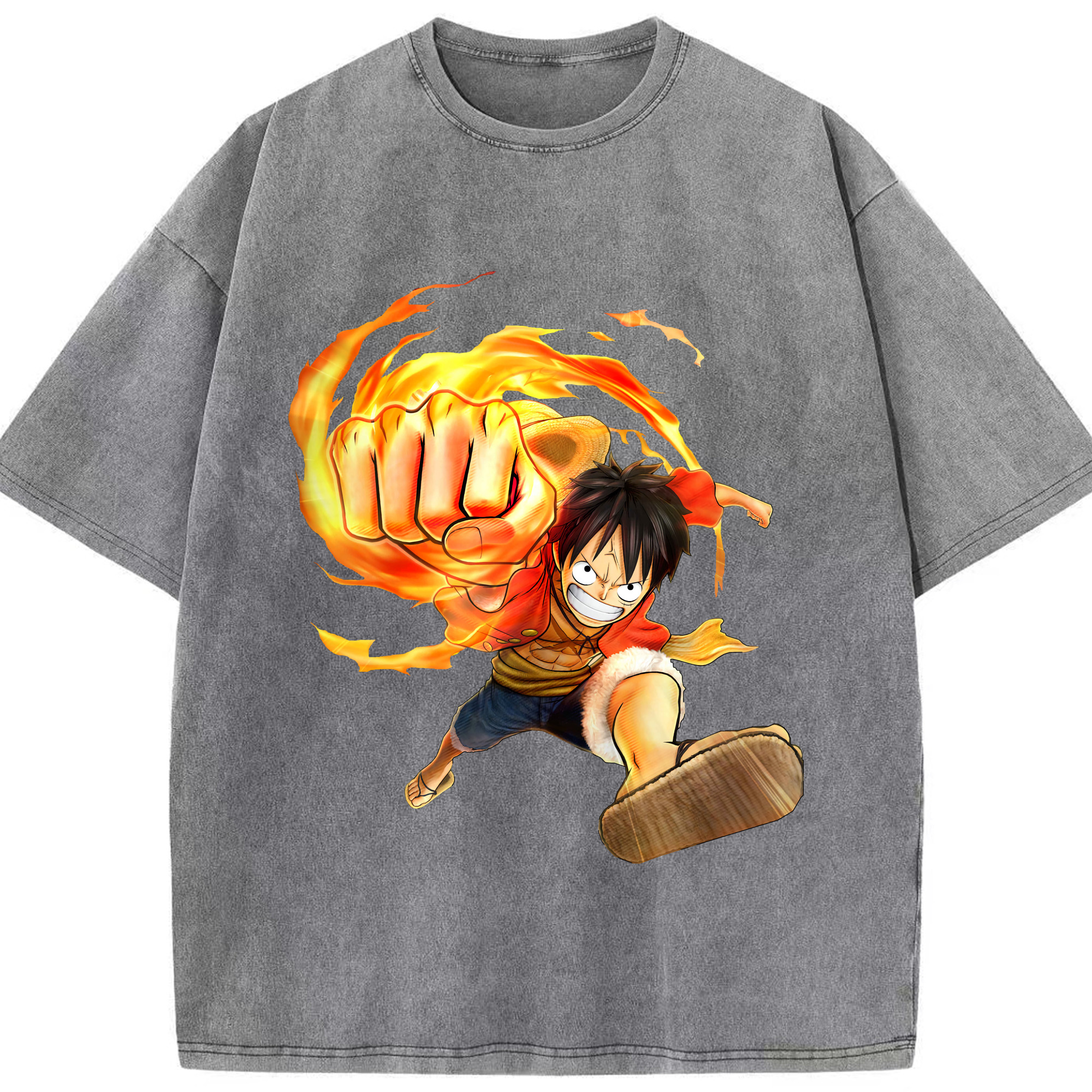 ワンピース モンキー・D・ルフィ ONE PIECE Monkey D. Luffy 綿100% ヴィンテージ風 半袖Tシャツ（フロントプリント）
