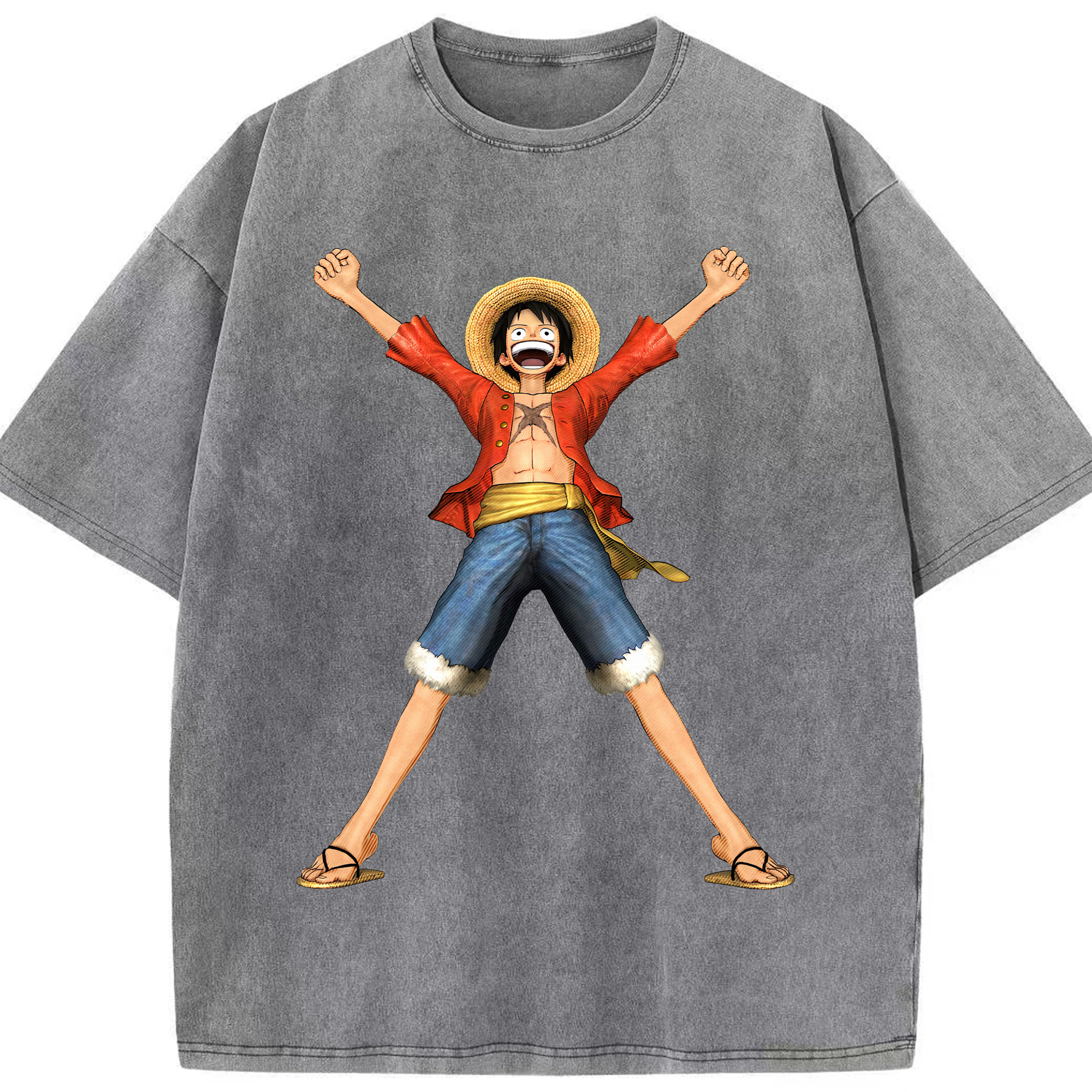 ワンピース モンキー・D・ルフィ ONE PIECE Monkey D. Luffy 綿100% ヴィンテージ風 半袖Tシャツ（フロントプリント）