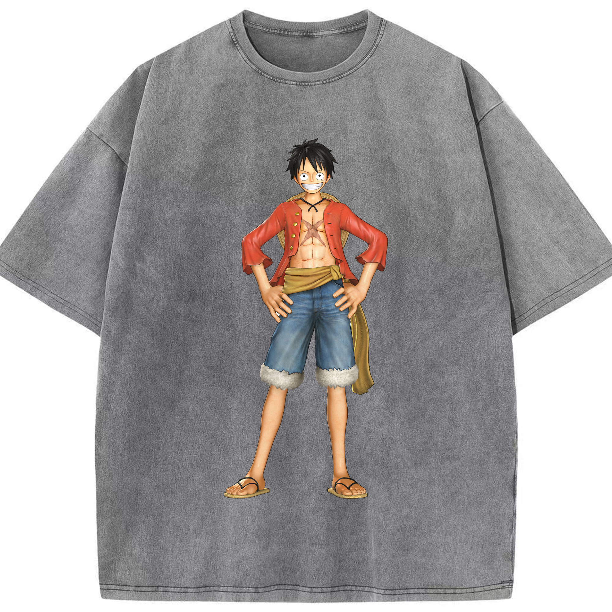 ワンピース モンキー・D・ルフィ ONE PIECE Monkey D. Luffy 綿100% ヴィンテージ風 半袖Tシャツ（フロントプリント）