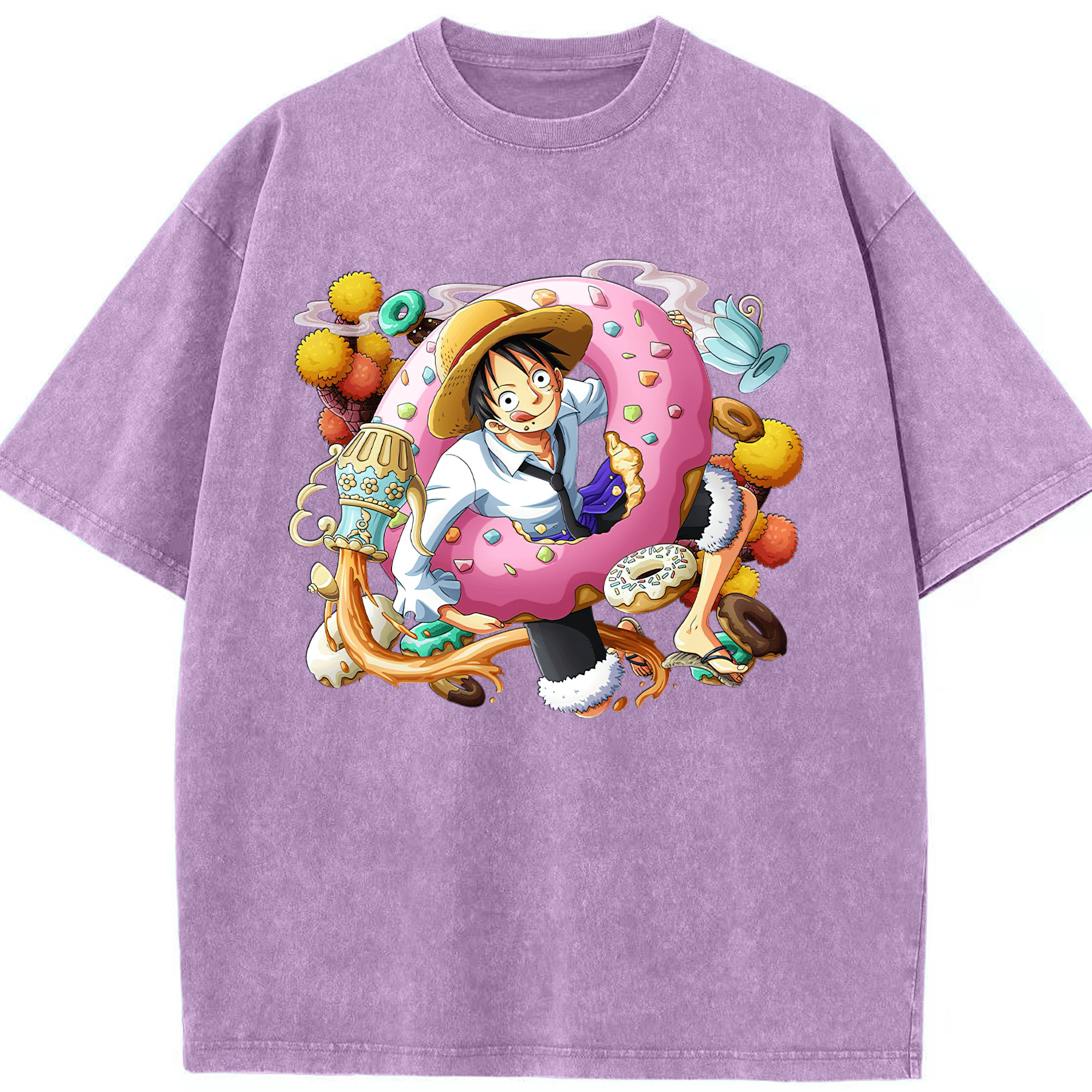 ワンピース モンキー・D・ルフィ ONE PIECE Monkey D. Luffy 綿100% ヴィンテージ風 半袖Tシャツ（フロントプリント）