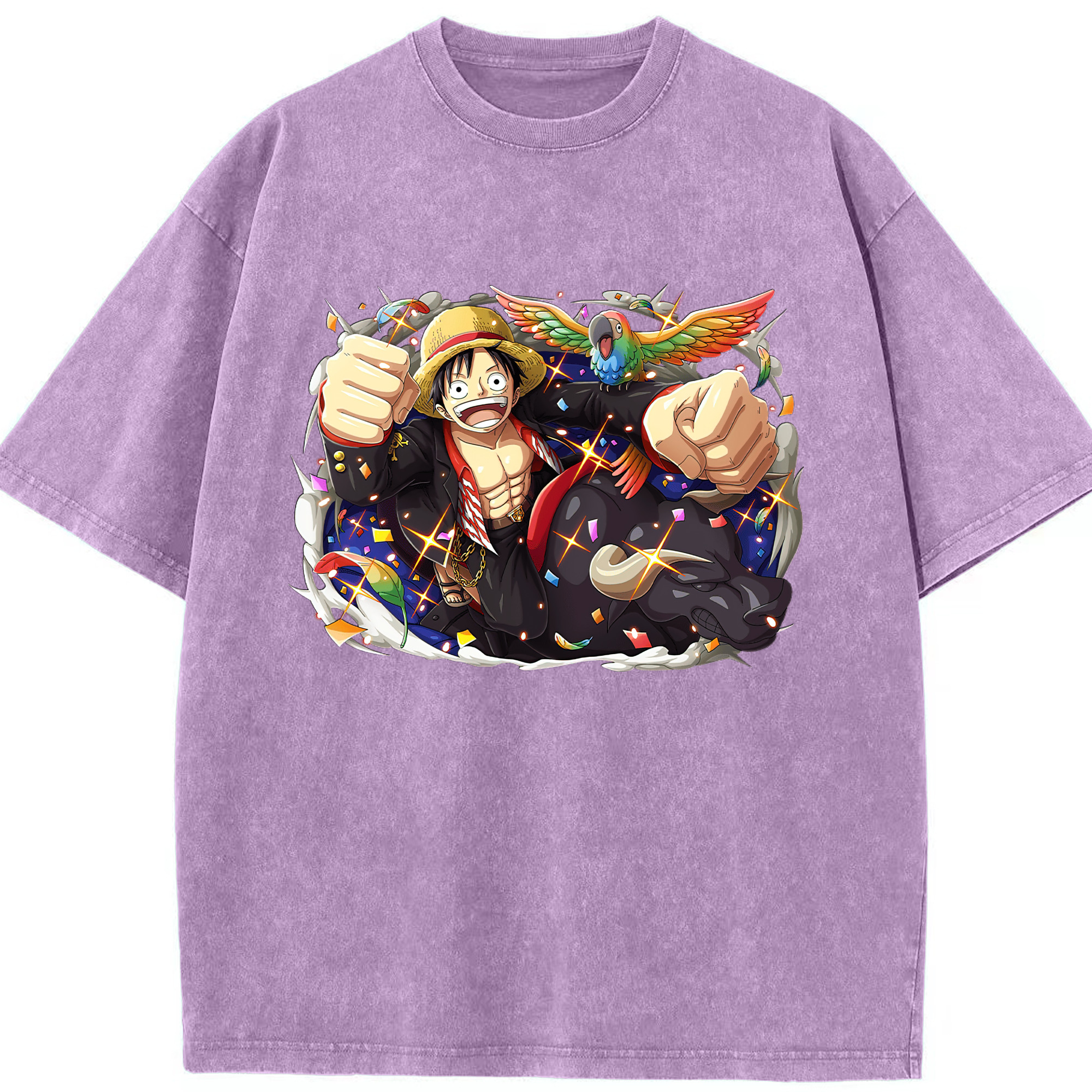 ワンピース モンキー・D・ルフィ ONE PIECE Monkey D. Luffy 綿100% ヴィンテージ風 半袖Tシャツ（フロントプリント）