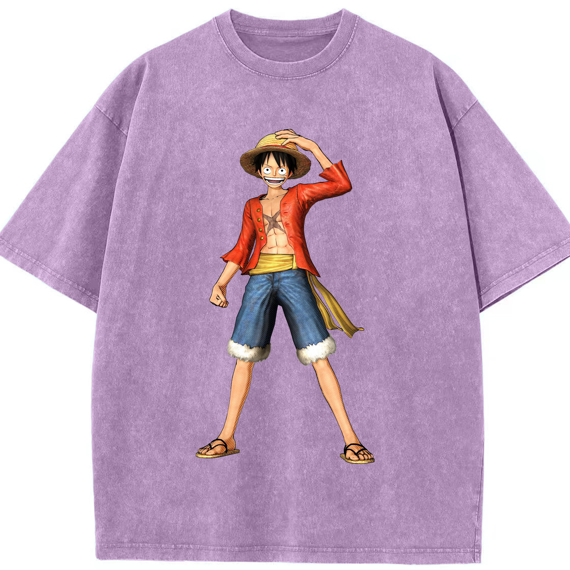 ワンピース モンキー・D・ルフィ ONE PIECE Monkey D. Luffy 綿100% ヴィンテージ風 半袖Tシャツ（フロントプリント）