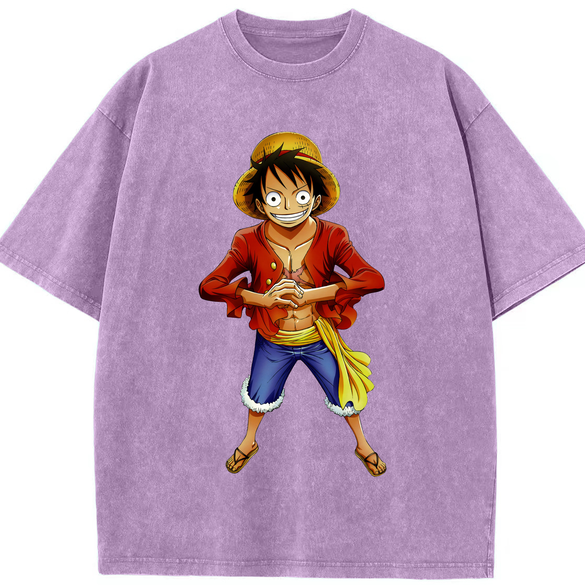 ワンピース モンキー・D・ルフィ ONE PIECE Monkey D. Luffy 綿100% ヴィンテージ風 半袖Tシャツ（フロントプリント）