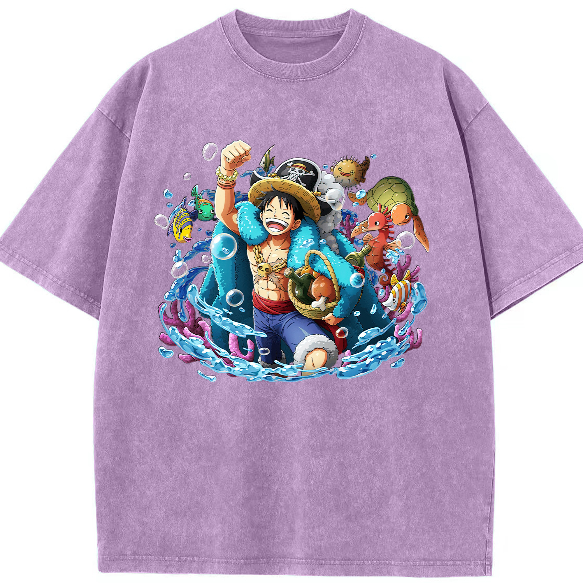 ワンピース モンキー・D・ルフィ ONE PIECE Monkey D. Luffy 綿100% ヴィンテージ風 半袖Tシャツ（フロントプリント）
