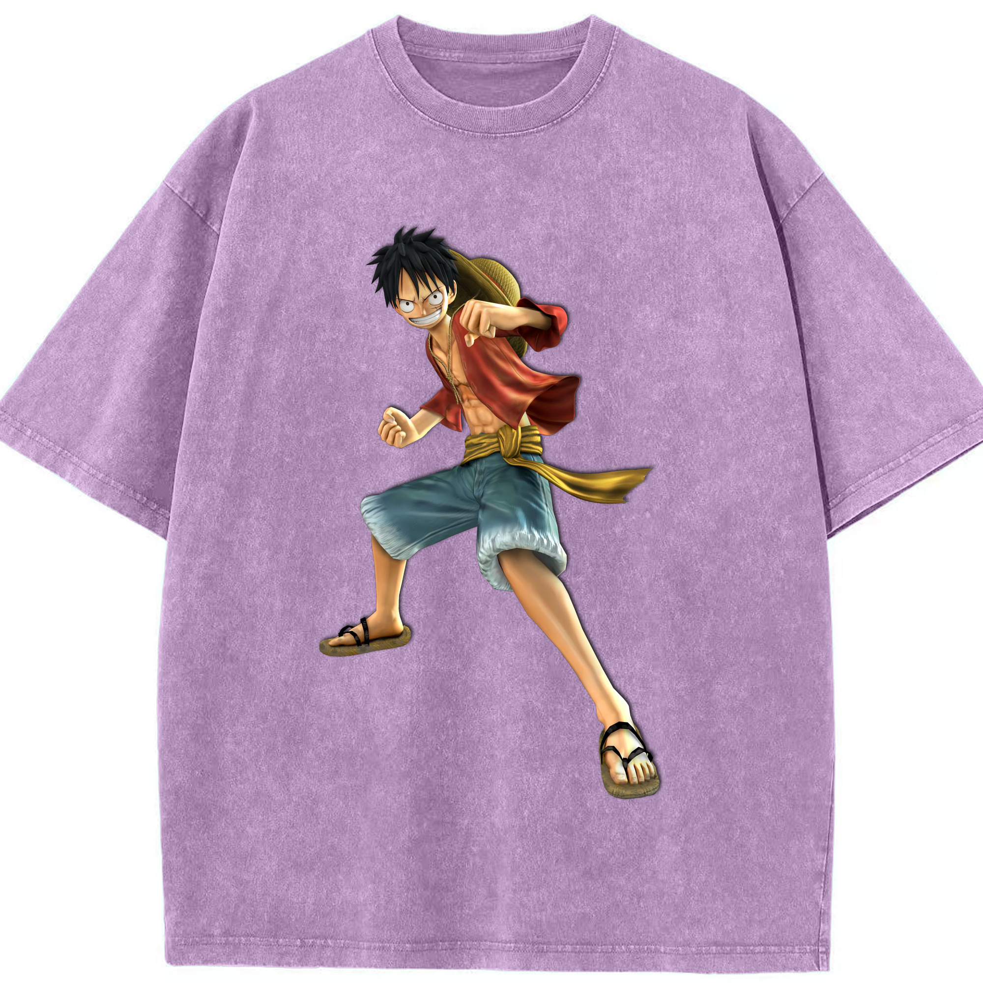 ワンピース モンキー・D・ルフィ ONE PIECE Monkey D. Luffy 綿100% ヴィンテージ風 半袖Tシャツ（フロントプリント）