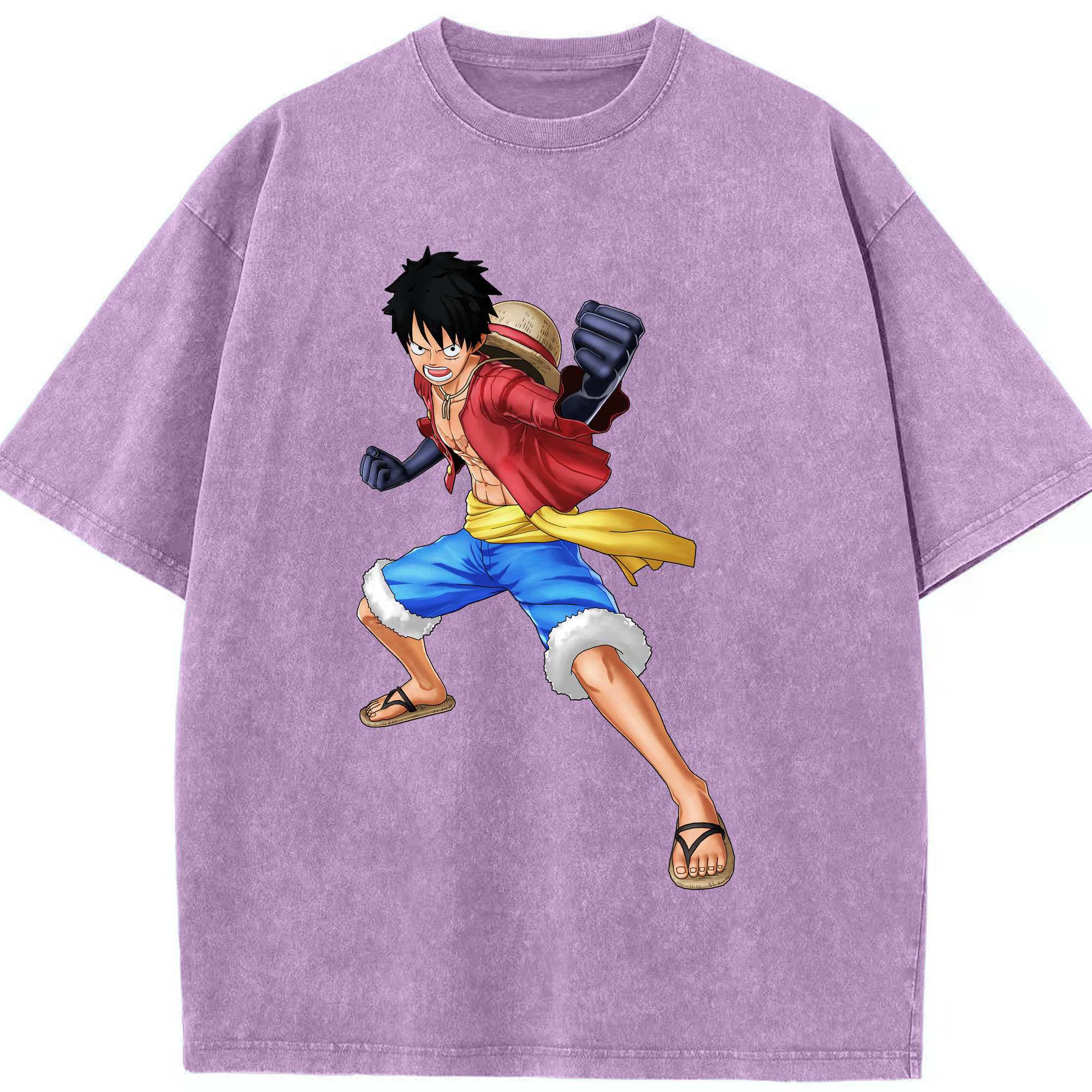 ワンピース モンキー・D・ルフィ ONE PIECE Monkey D. Luffy 綿100% ヴィンテージ風 半袖Tシャツ（フロントプリント）