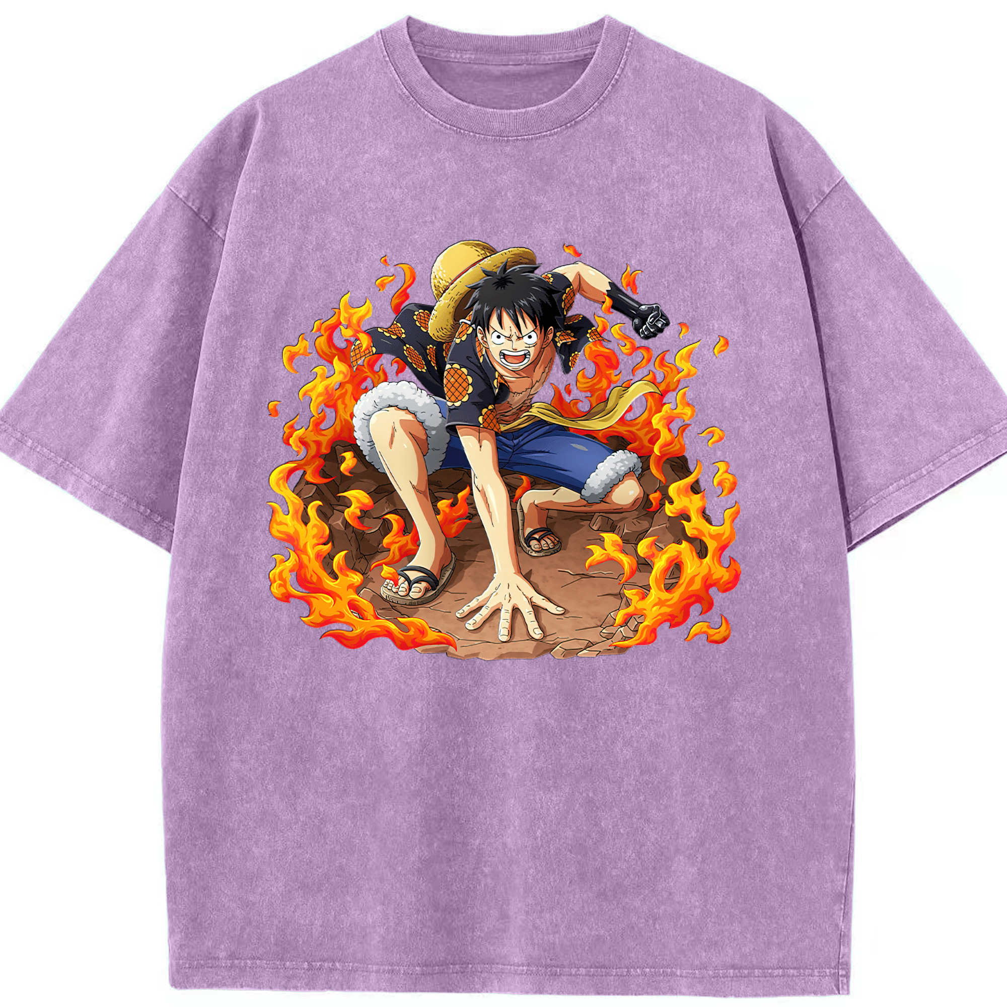 ワンピース モンキー・D・ルフィ ONE PIECE Monkey D. Luffy 綿100% ヴィンテージ風 半袖Tシャツ（フロントプリント）