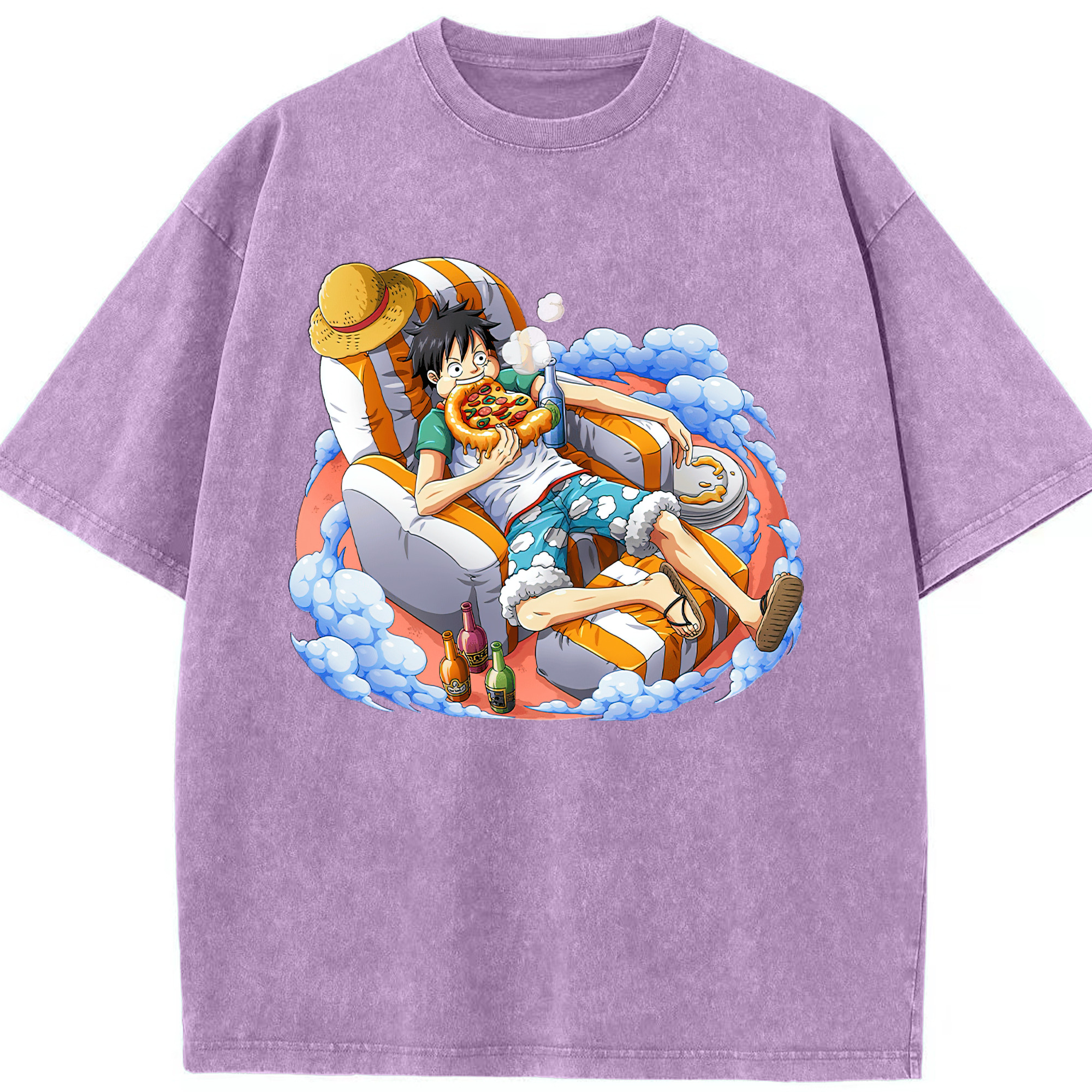 ワンピース モンキー・D・ルフィ ONE PIECE Monkey D. Luffy 綿100% ヴィンテージ風 半袖Tシャツ（フロントプリント）