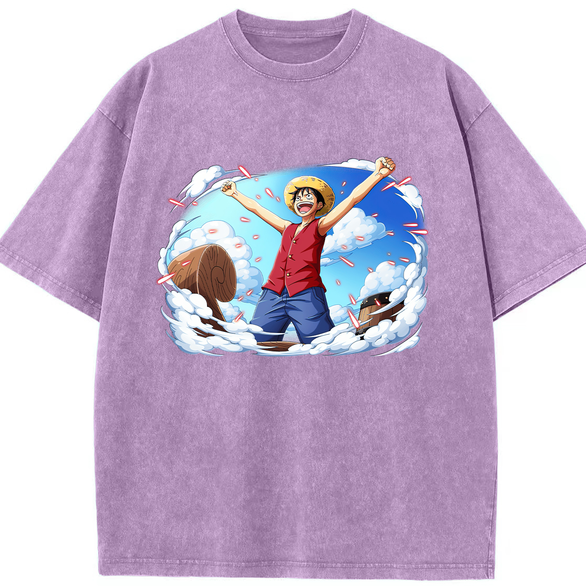 ワンピース モンキー・D・ルフィ ONE PIECE Monkey D. Luffy 綿100% ヴィンテージ風 半袖Tシャツ（フロントプリント）