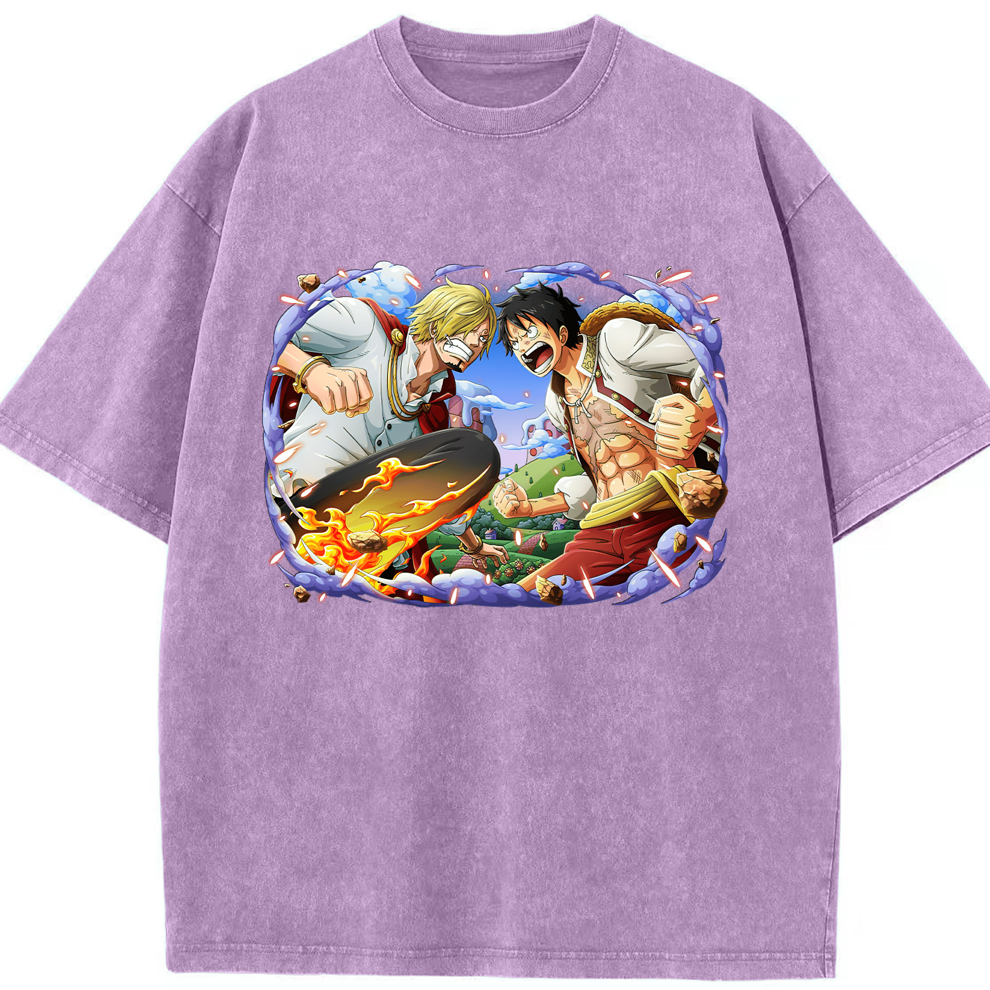 ワンピース モンキー・D・ルフィ ONE PIECE Monkey D. Luffy 綿100% ヴィンテージ風 半袖Tシャツ（フロントプリント）