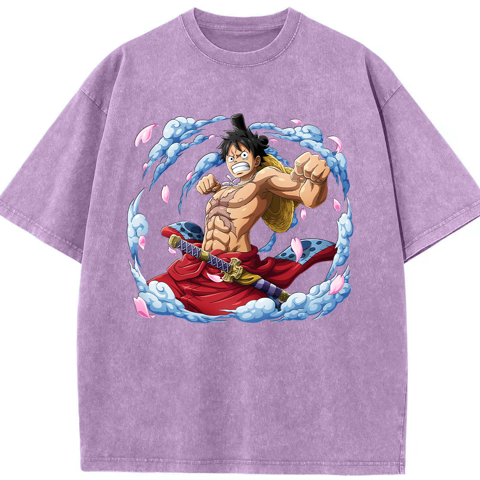 ワンピース モンキー・D・ルフィ ONE PIECE Monkey D. Luffy 綿100% ヴィンテージ風 半袖Tシャツ（フロントプリント）