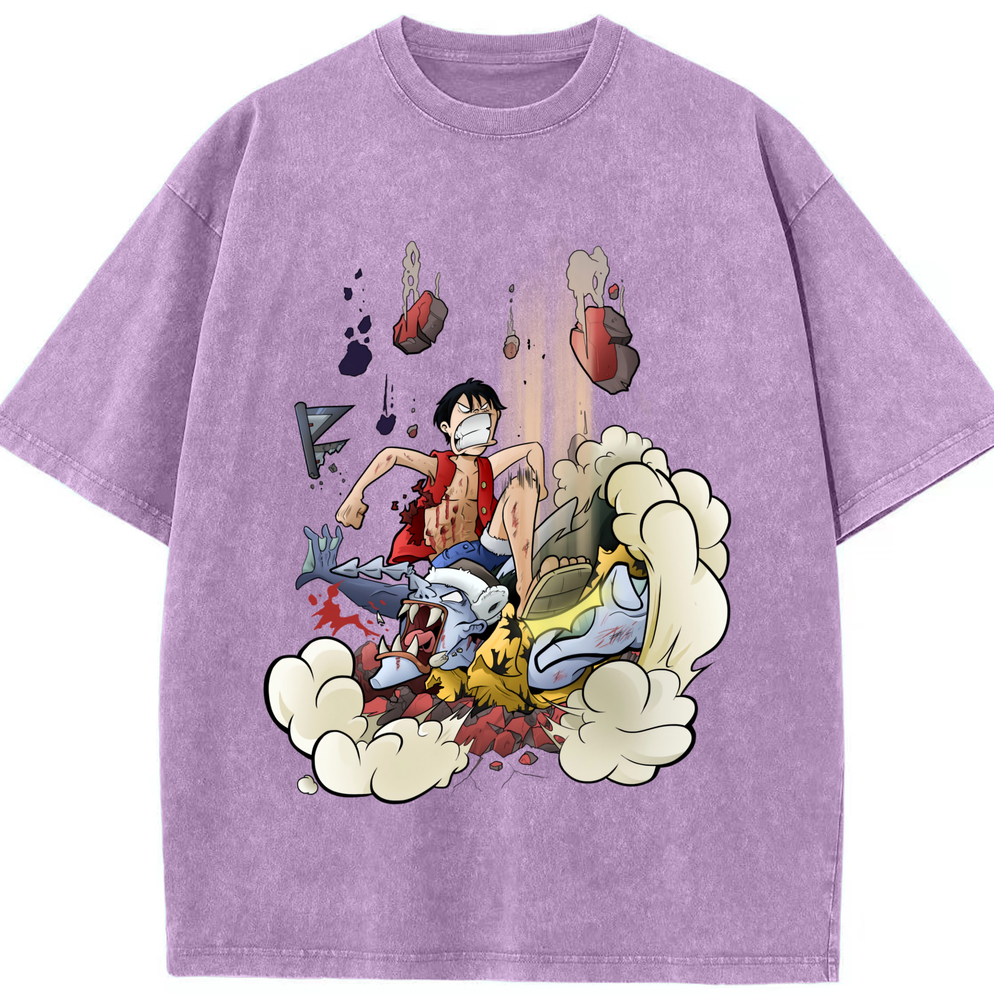 ワンピース モンキー・D・ルフィ ONE PIECE Monkey D. Luffy 綿100% ヴィンテージ風 半袖Tシャツ（フロントプリント）