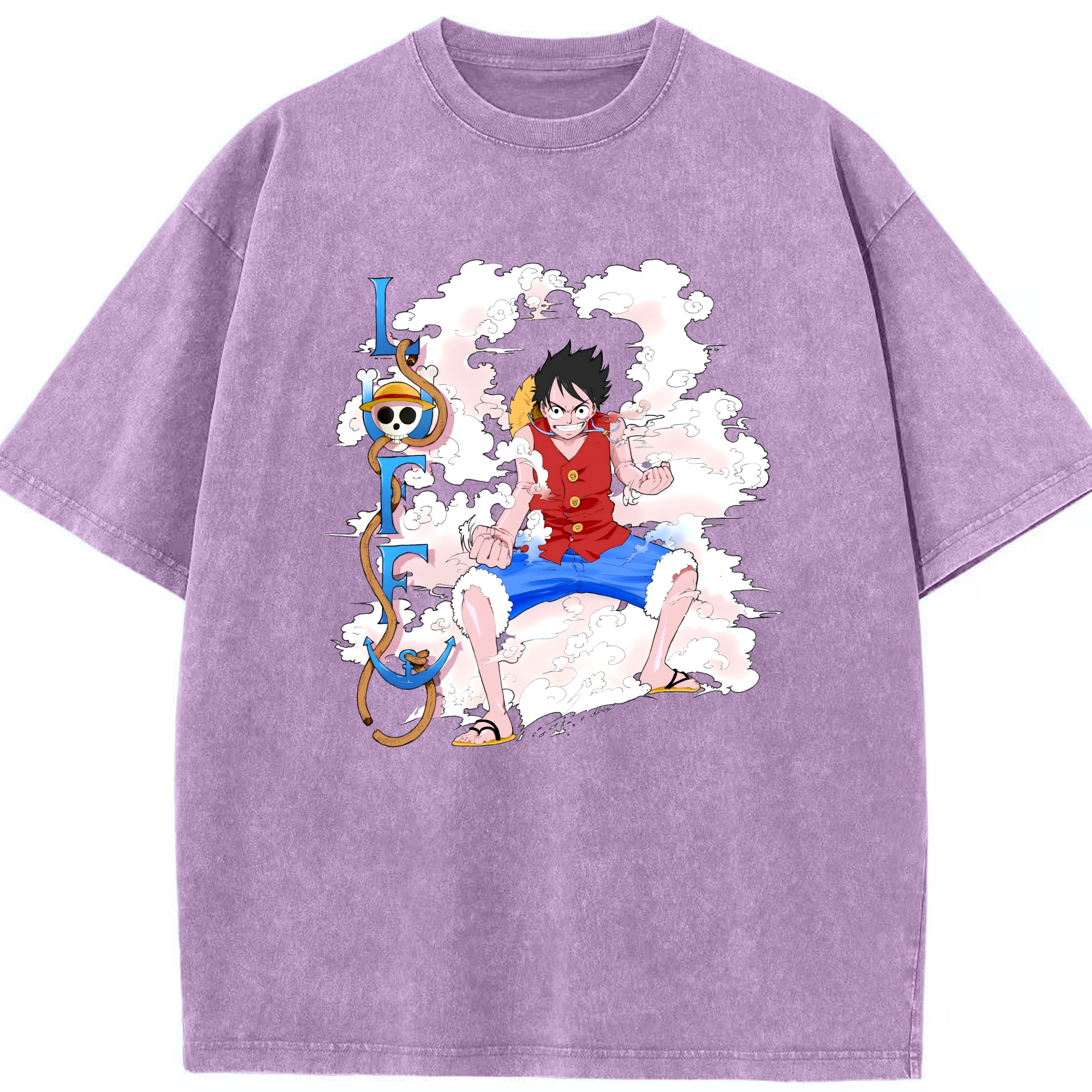 ワンピース モンキー・D・ルフィ ONE PIECE Monkey D. Luffy 綿100% ヴィンテージ風 半袖Tシャツ（フロントプリント）