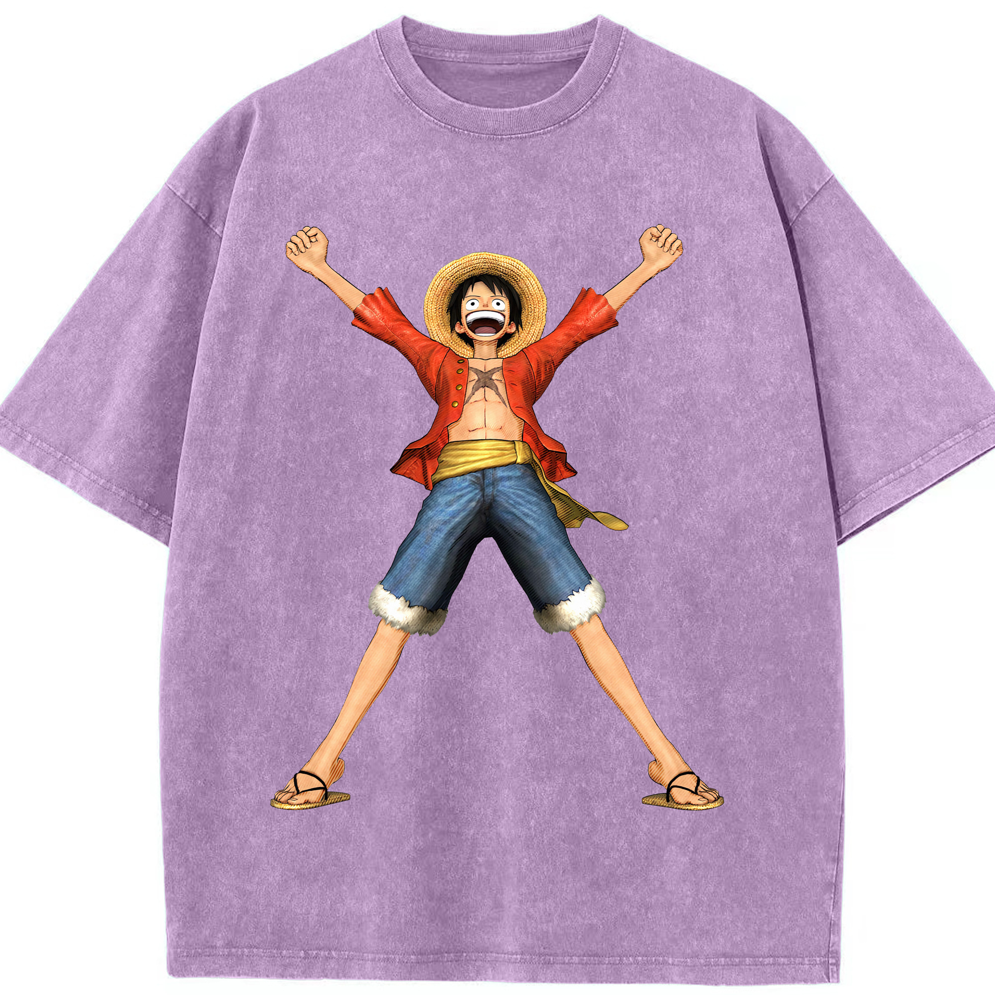ワンピース モンキー・D・ルフィ ONE PIECE Monkey D. Luffy 綿100% ヴィンテージ風 半袖Tシャツ（フロントプリント）